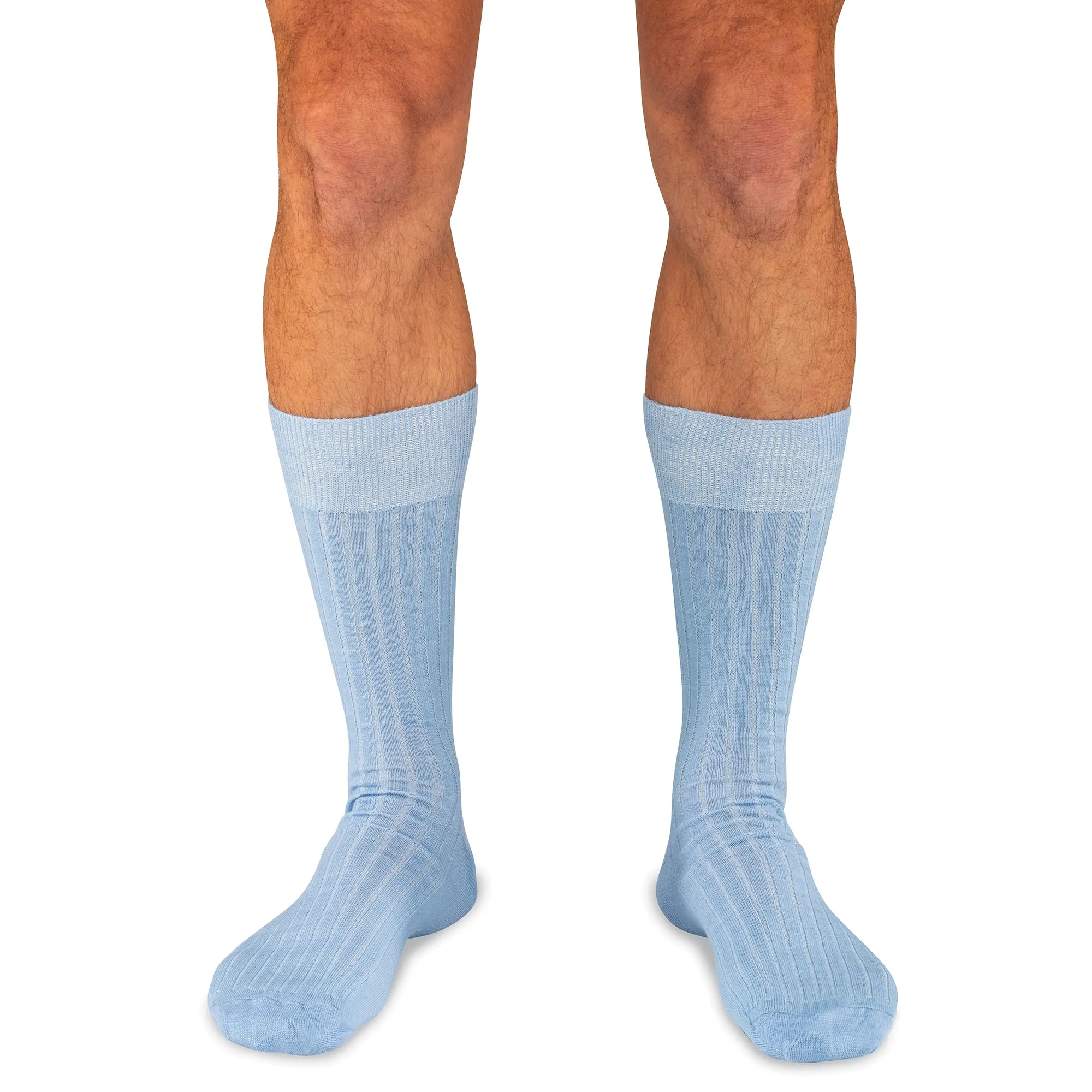 Sky Blue Merino Wool Mid Calf Dress Socks