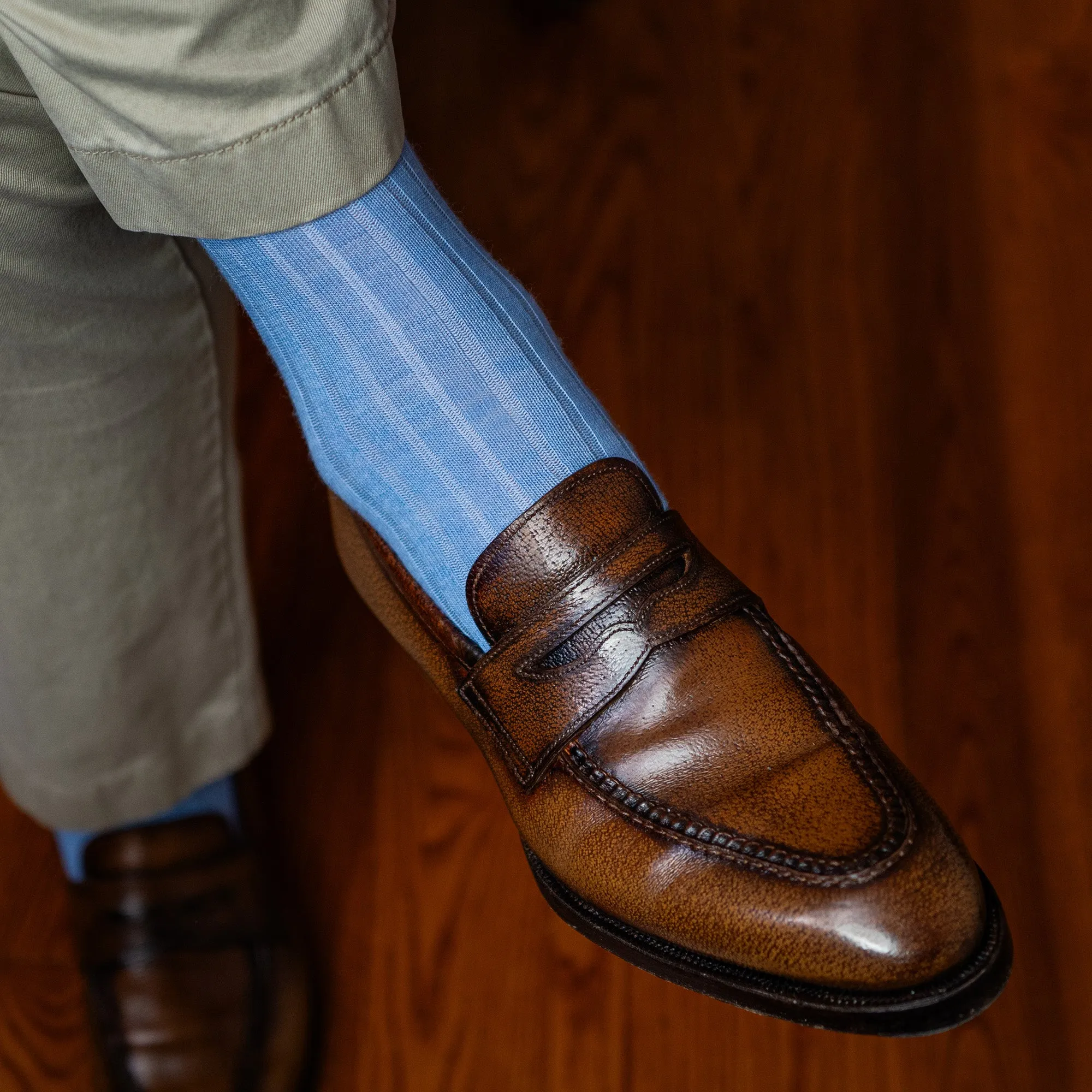 Sky Blue Merino Wool Mid Calf Dress Socks