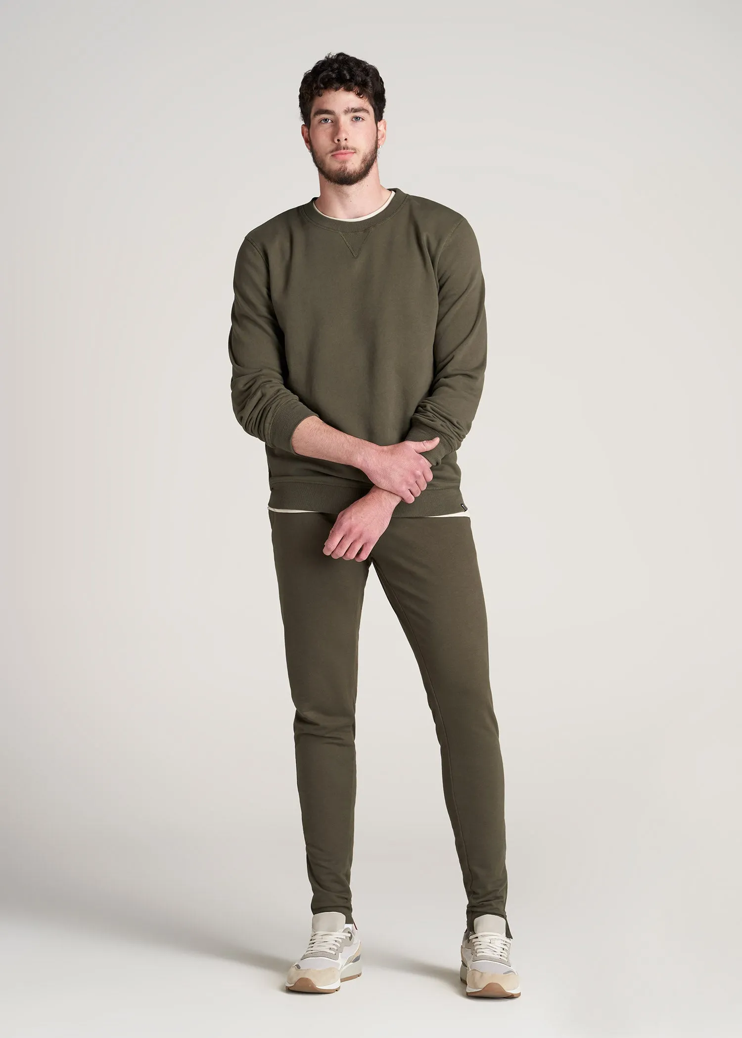 SLIM-FIT Lightweight French Terry Joggers for Tall Men in Camo Green