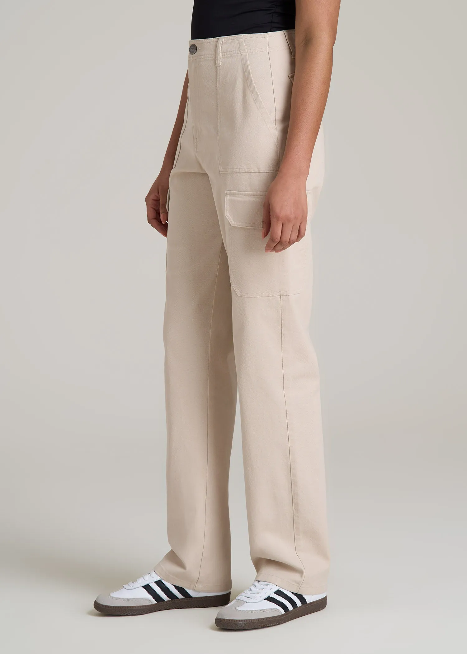 Straight Leg Cargo Chino Pants for Tall Women in Soft Beige