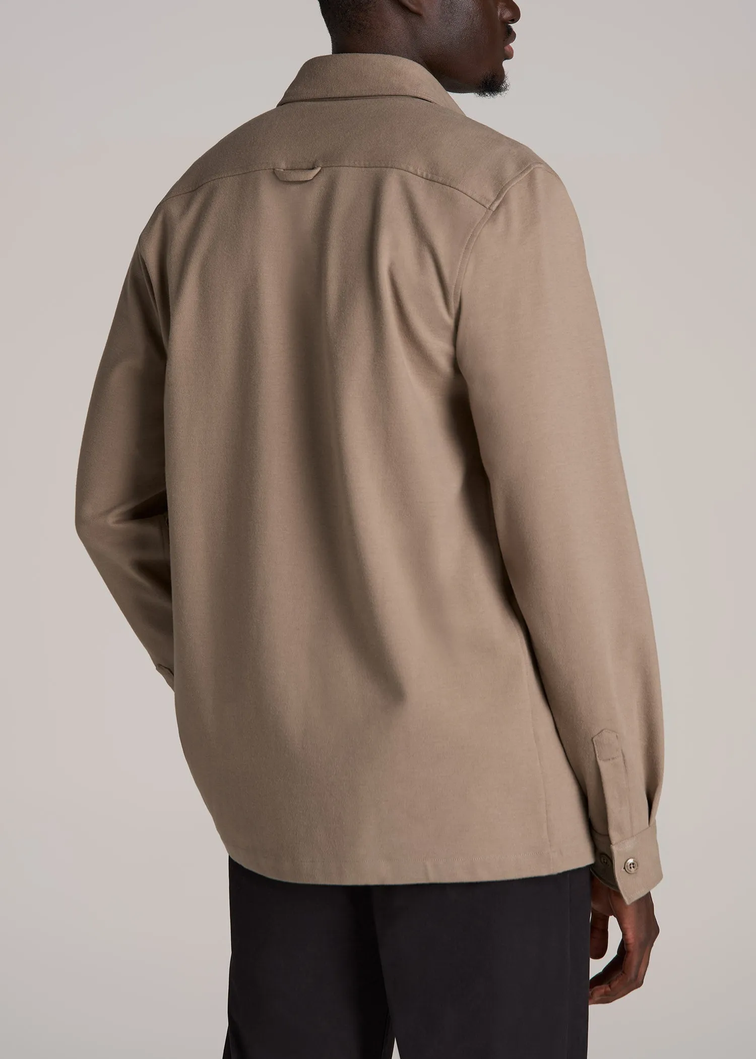 Stretch Knit Overshirt Men's in Dark Sand