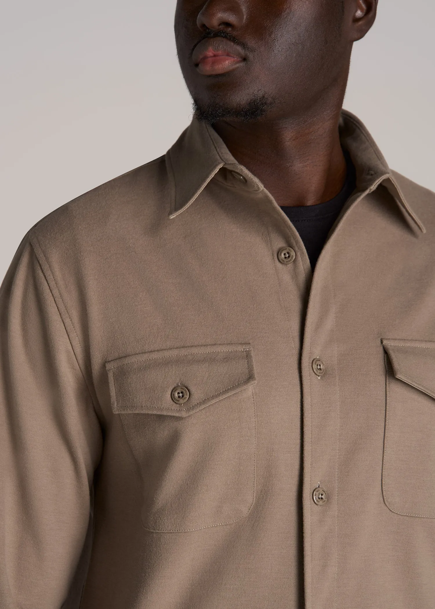 Stretch Knit Overshirt Men's in Dark Sand