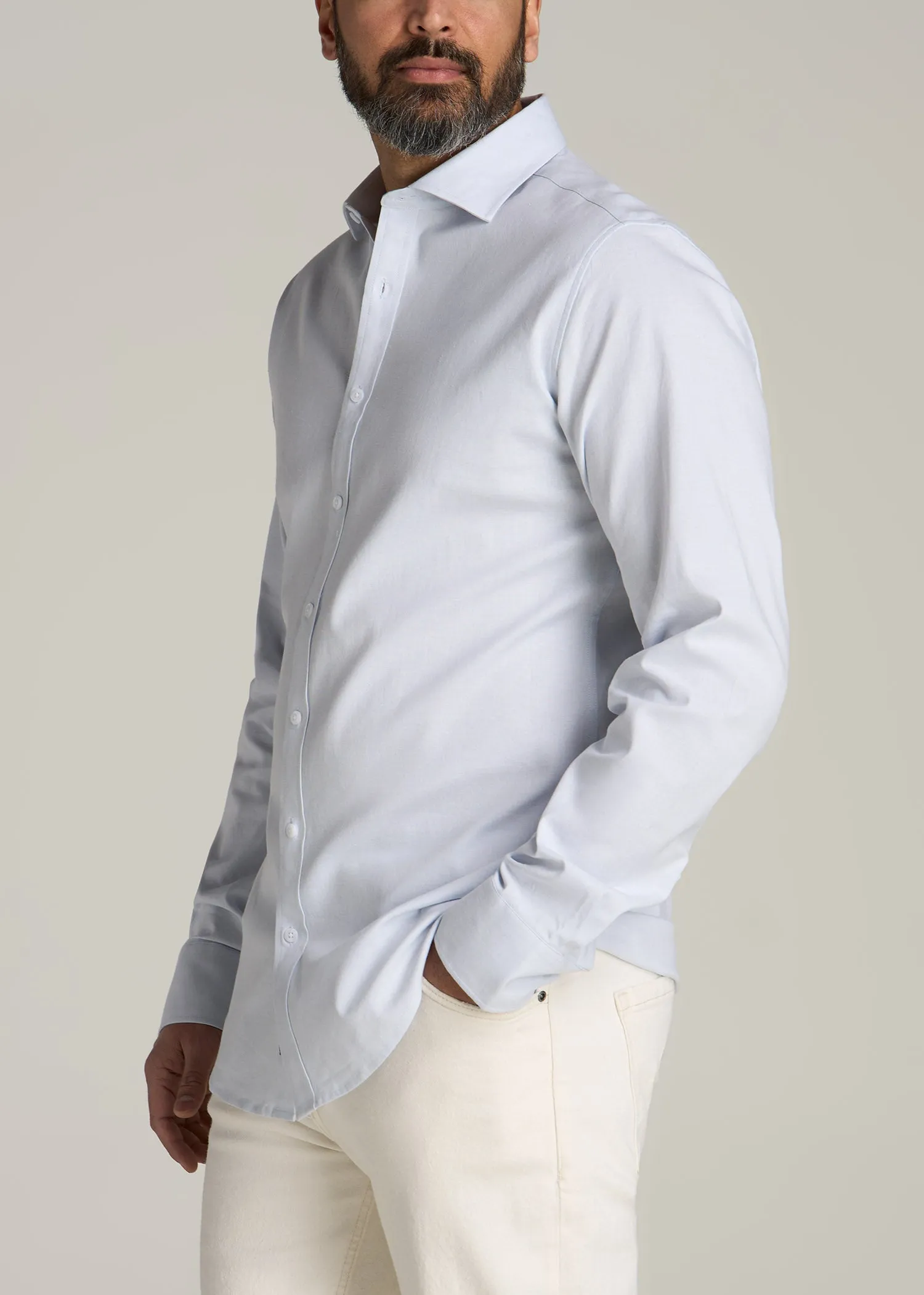 Stretch Linen Dress Shirt for Tall Men in Light Blue