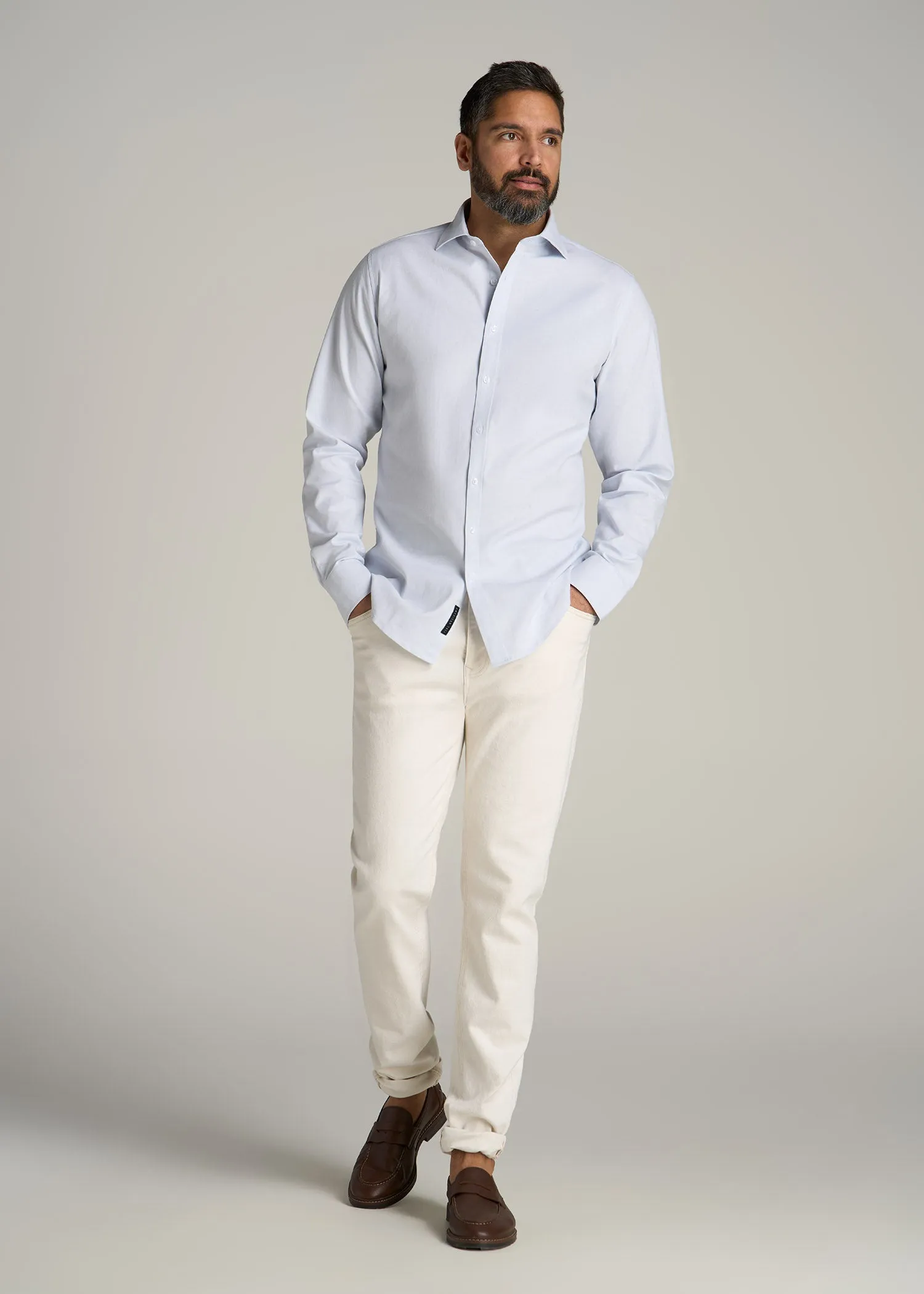 Stretch Linen Dress Shirt for Tall Men in Light Blue