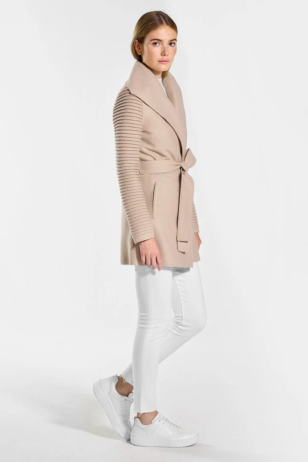 Superfine Alpaca Wrap Coat with Ribbed Sleeves