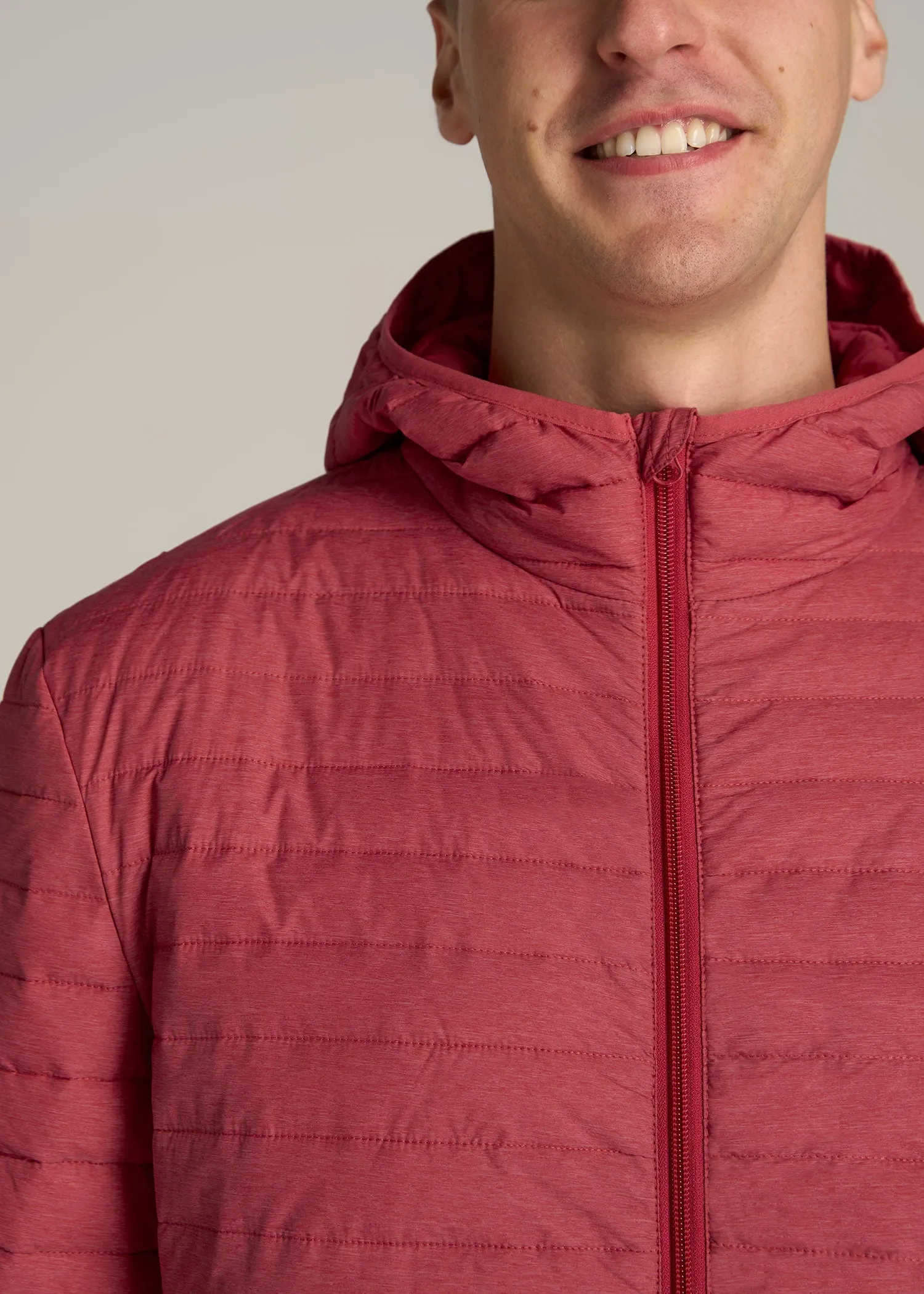 Tall Men's Packable Puffer Jacket in Red Space Dye