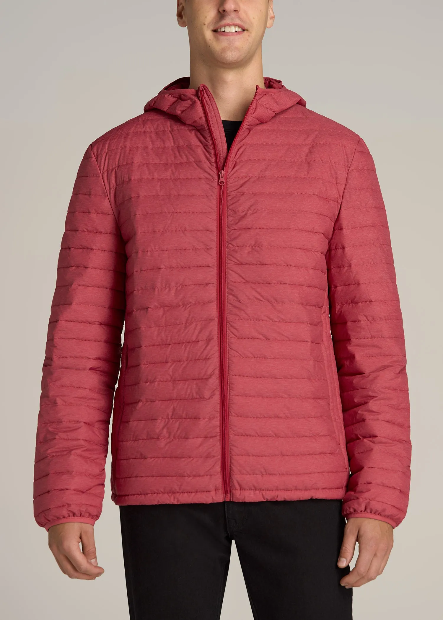 Tall Men's Packable Puffer Jacket in Red Space Dye