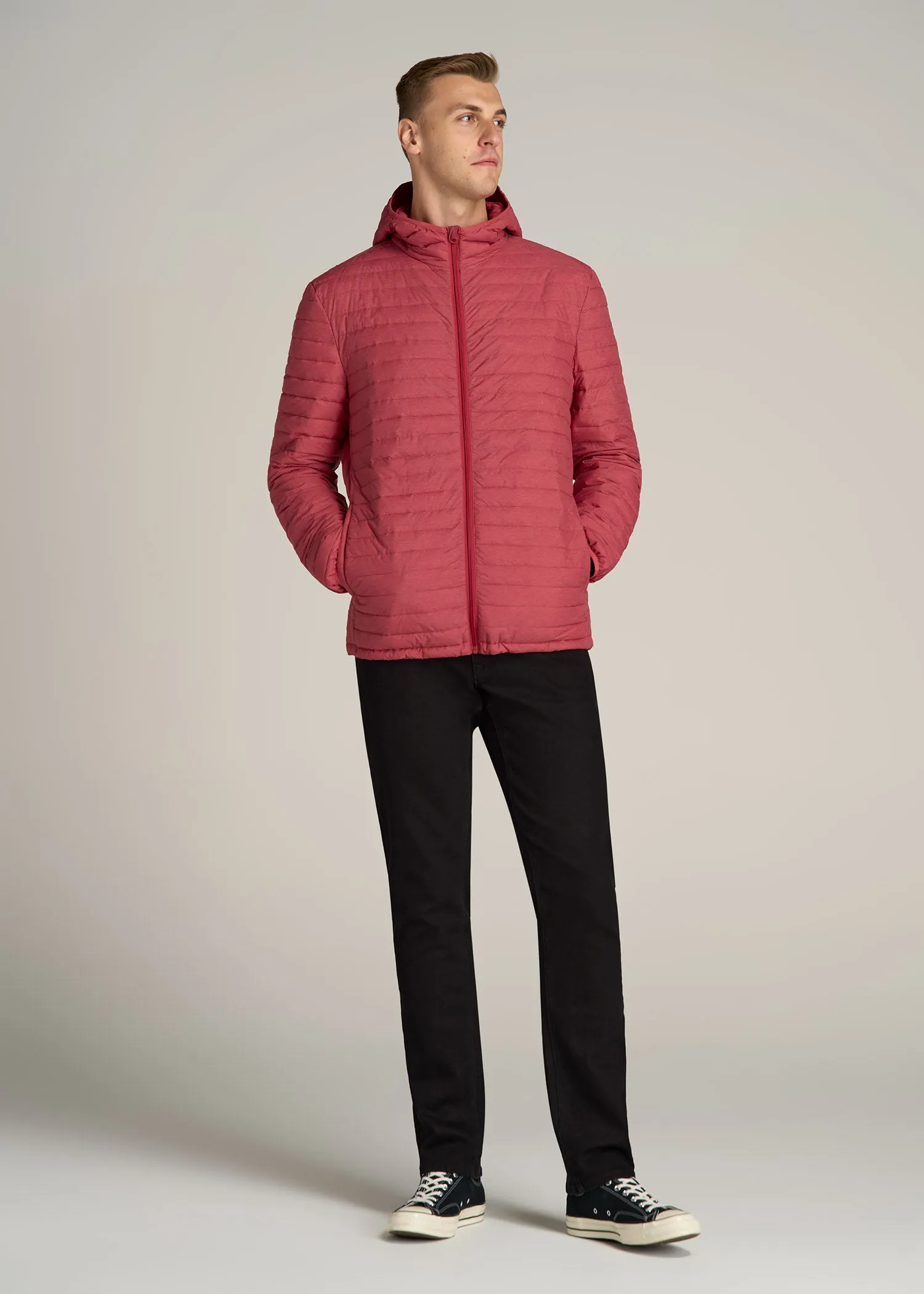 Tall Men's Packable Puffer Jacket in Red Space Dye