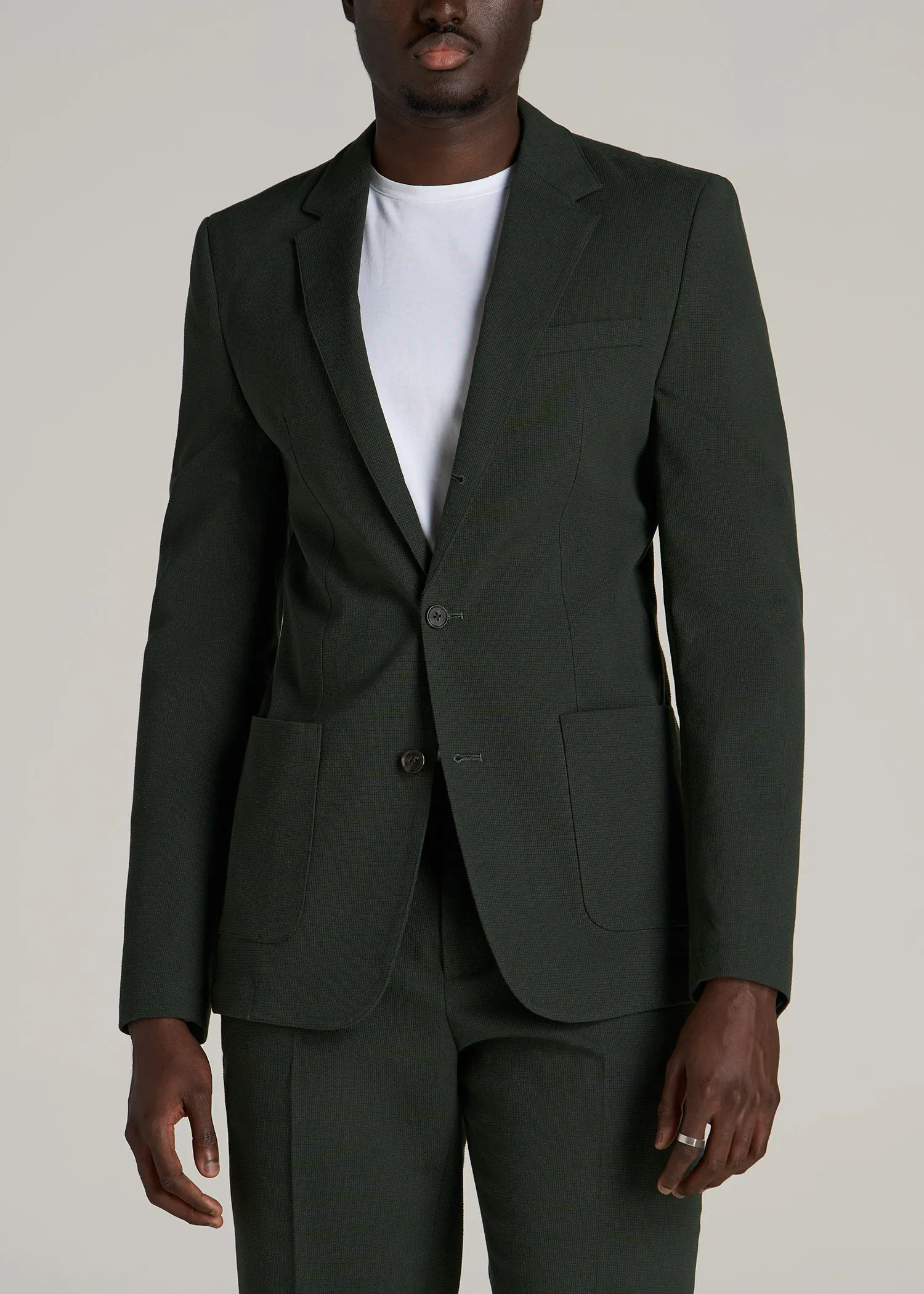 Textured Garment Washed Stretch Chino Tall Blazer in Dark Olive Green