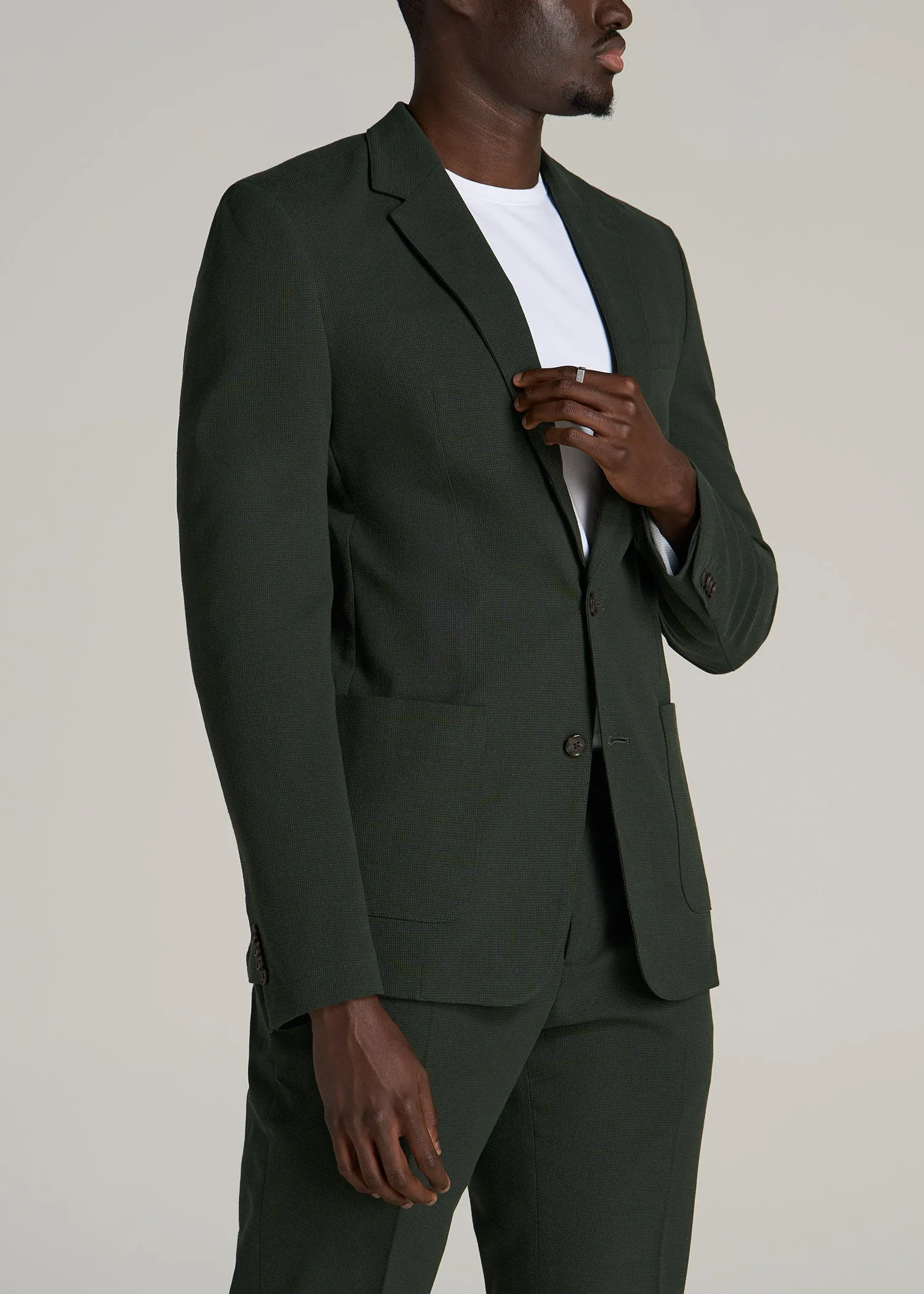 Textured Garment Washed Stretch Chino Tall Blazer in Dark Olive Green