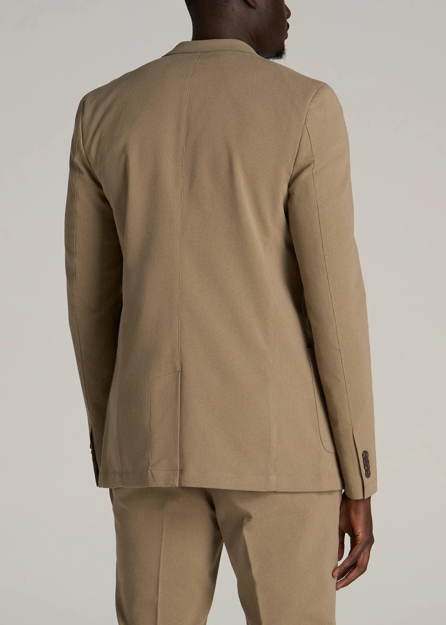 Textured Garment Washed Stretch Chino Tall Blazer in Desert Khaki