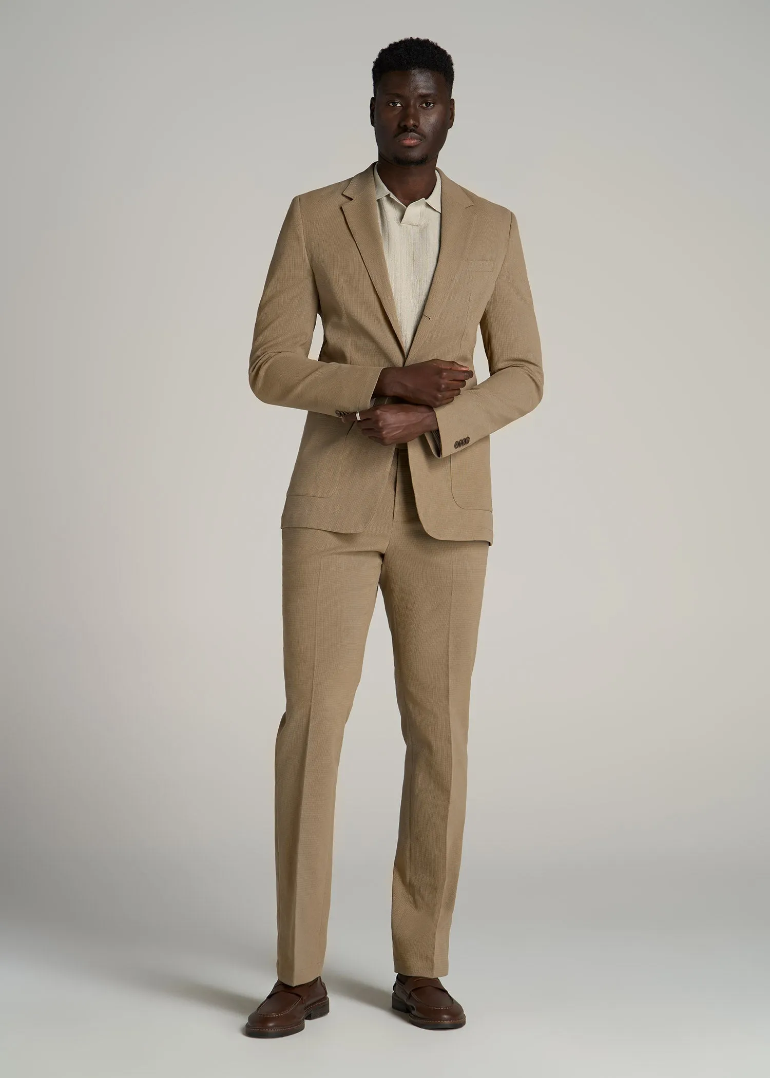 Textured Garment Washed Stretch Chino Tall Blazer in Desert Khaki