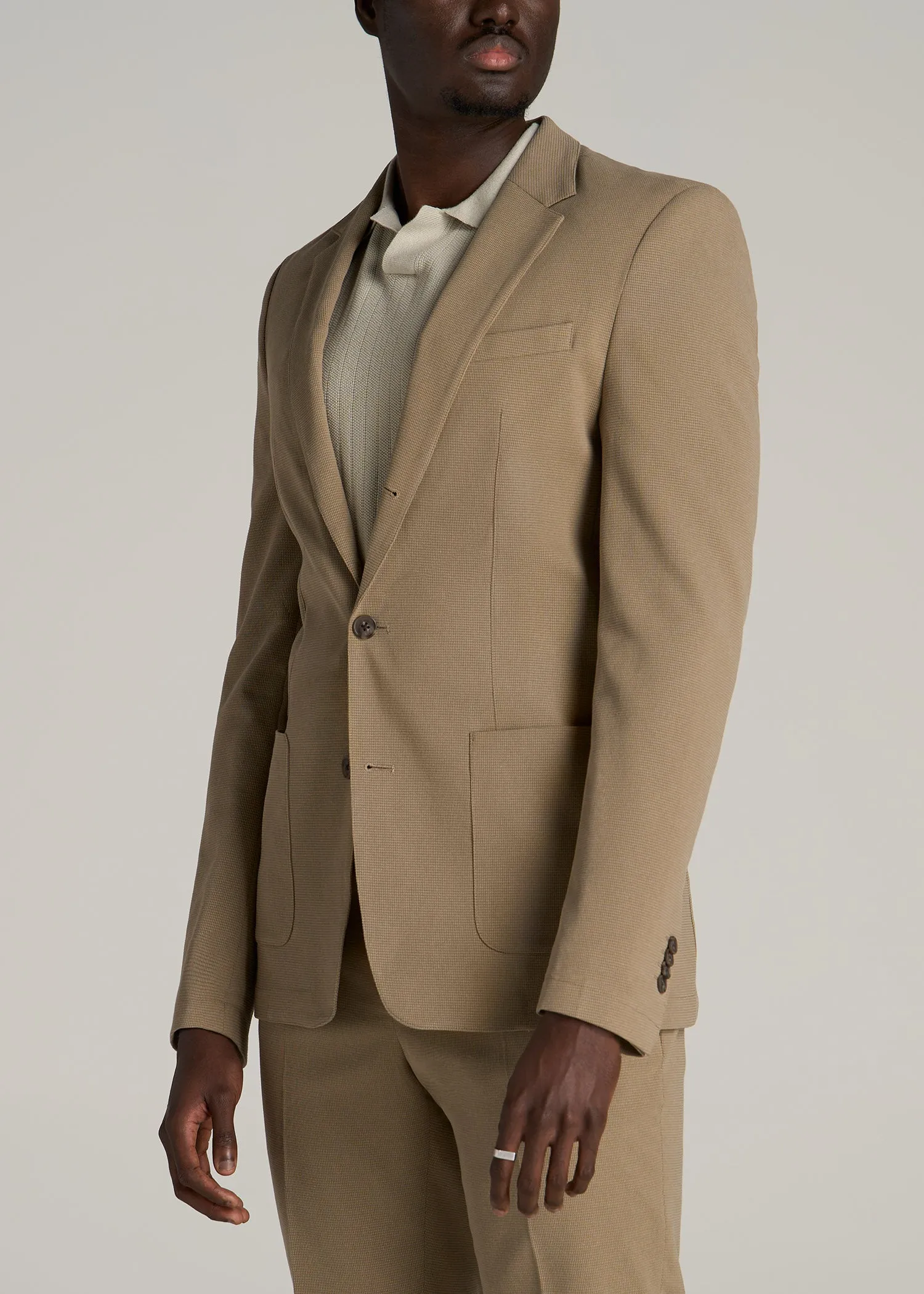 Textured Garment Washed Stretch Chino Tall Blazer in Desert Khaki