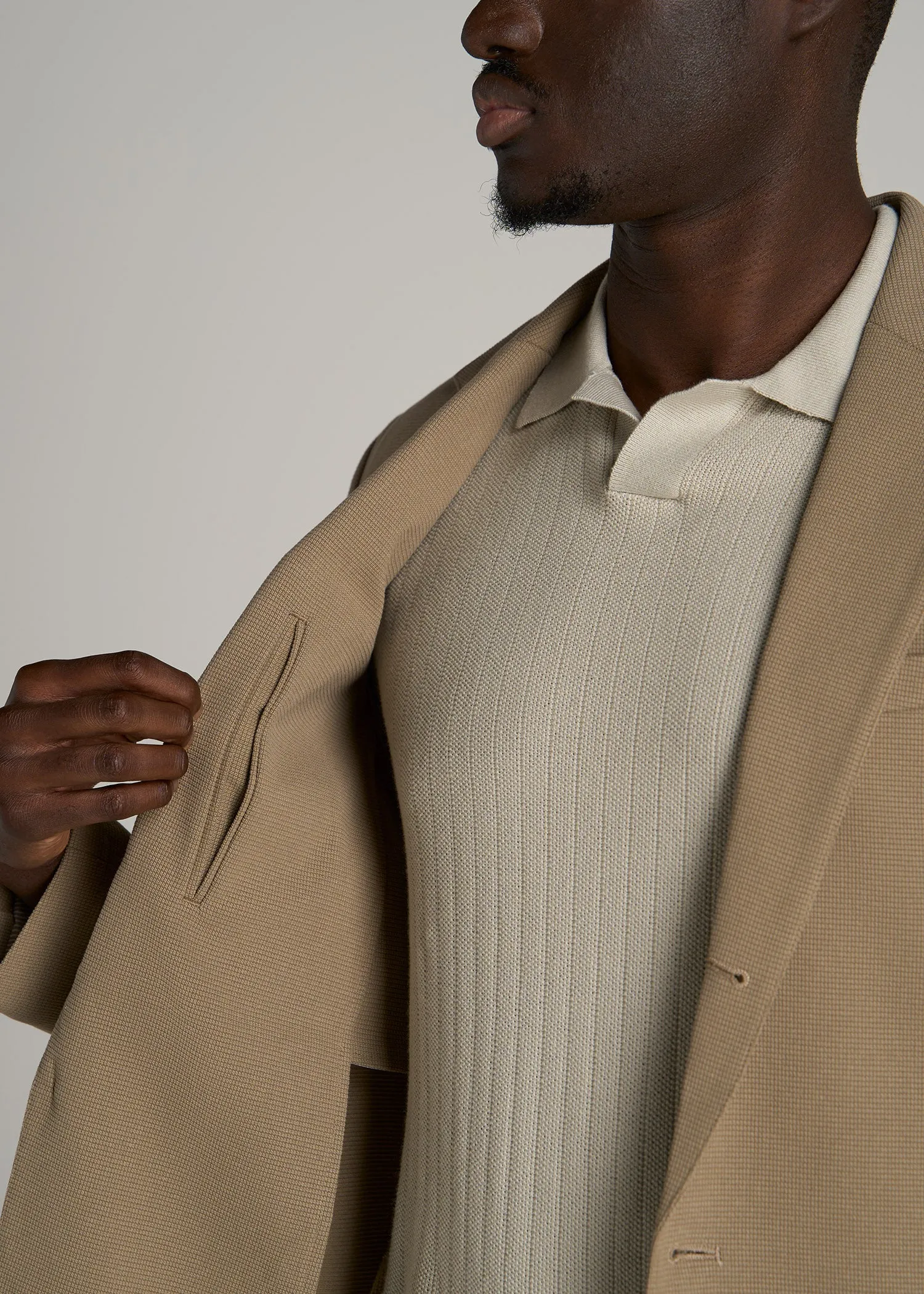 Textured Garment Washed Stretch Chino Tall Blazer in Desert Khaki