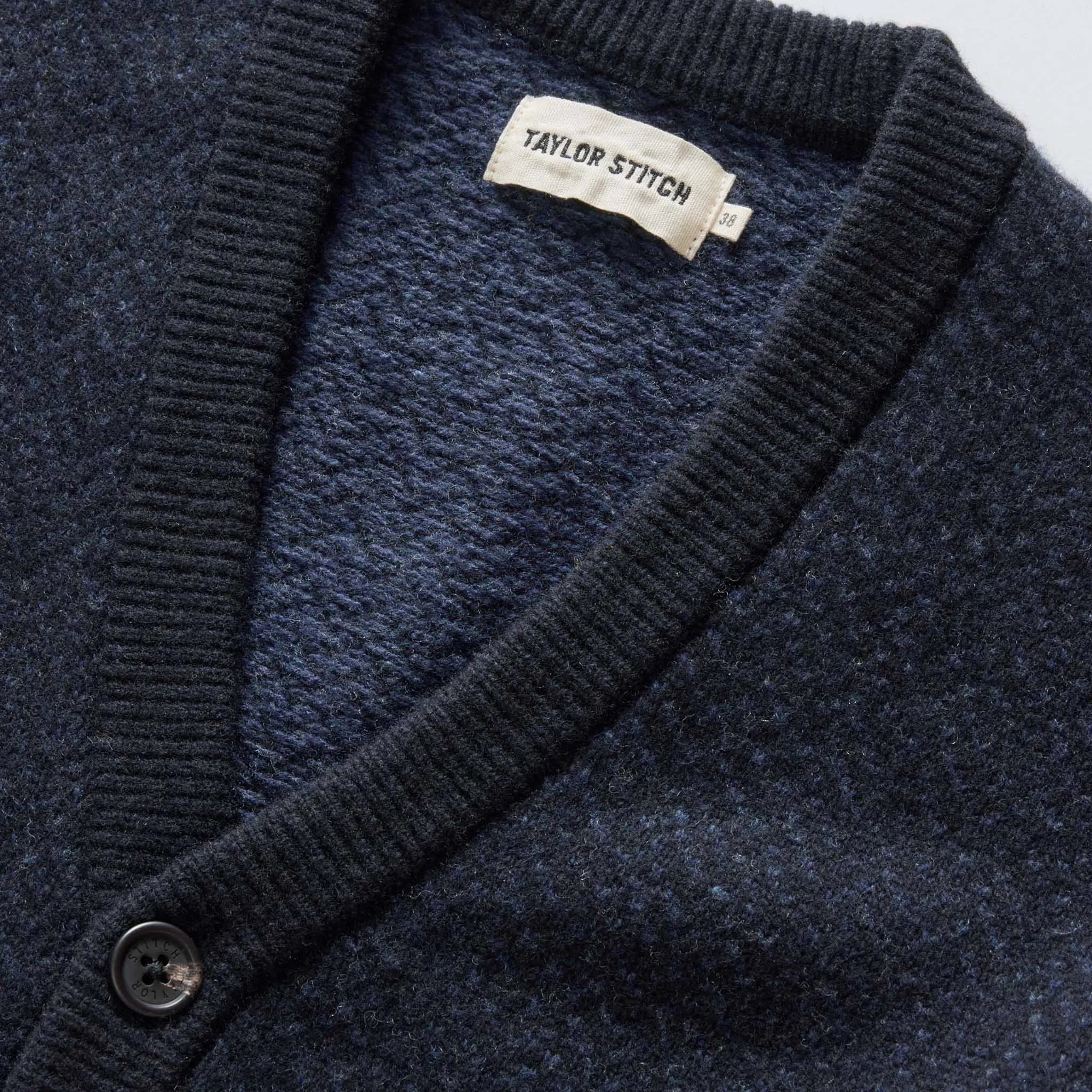 The Eddy Cardigan in Heather Marine Herringbone