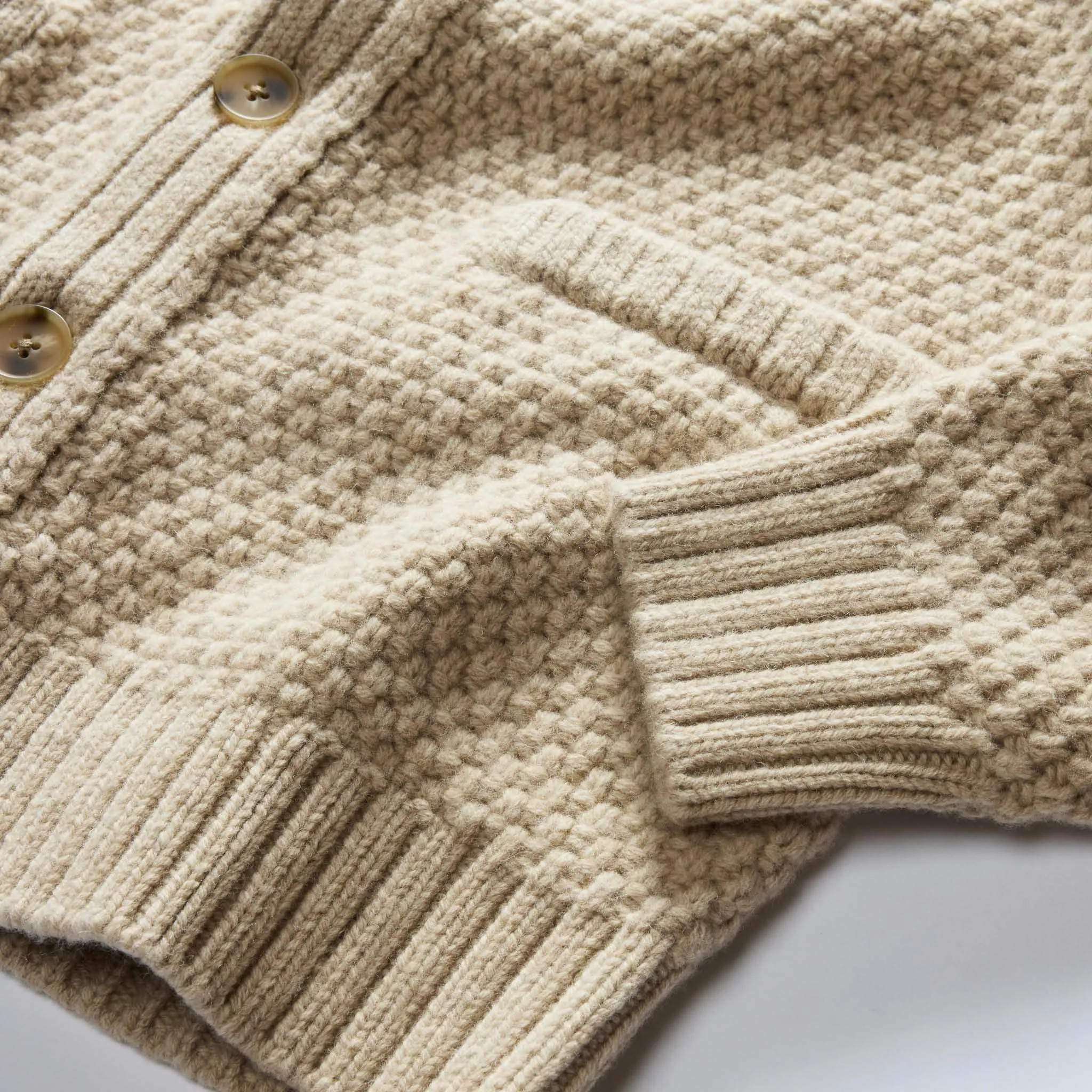 The Fisherman Shawl Cardigan in Heather Oat Merino