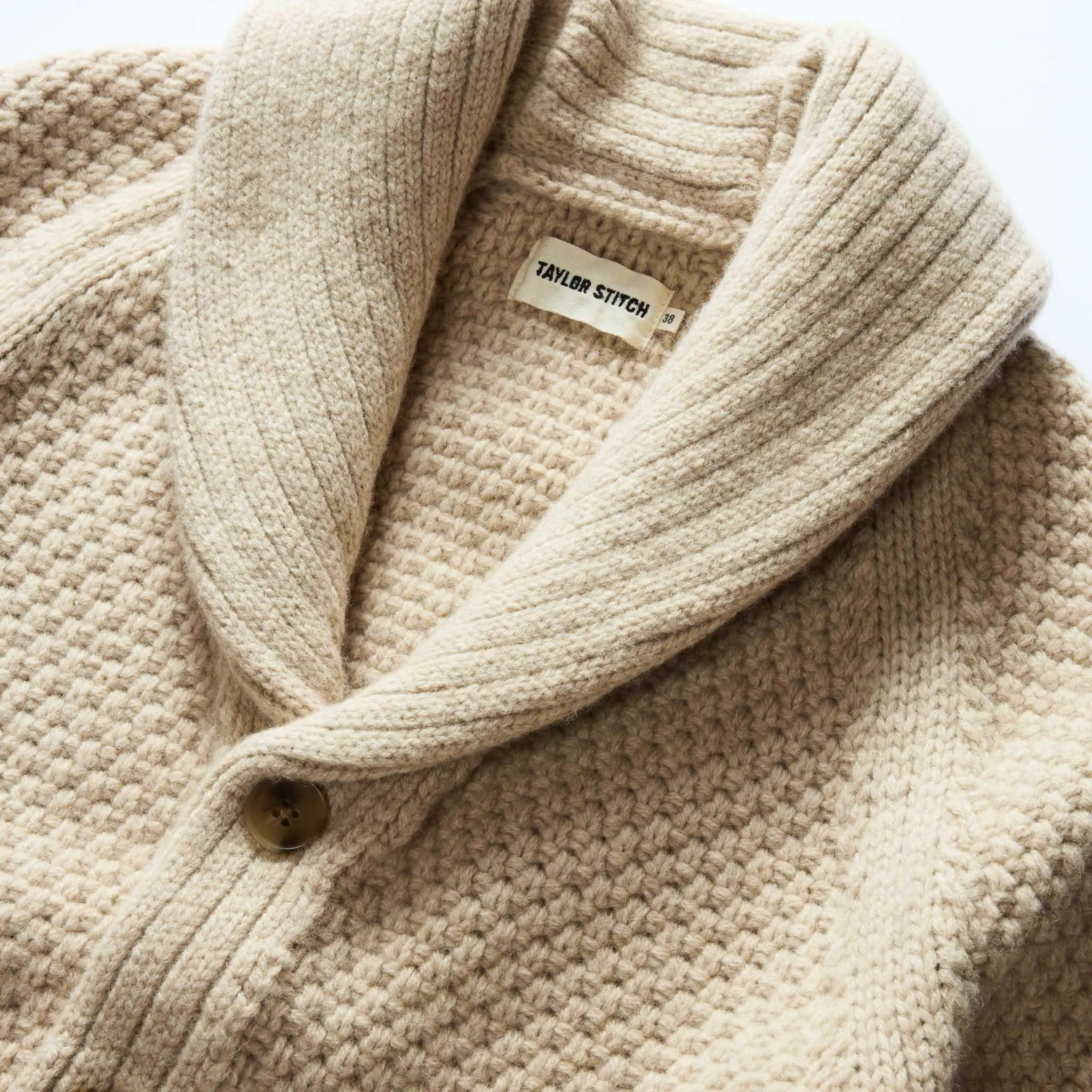 The Fisherman Shawl Cardigan in Heather Oat Merino