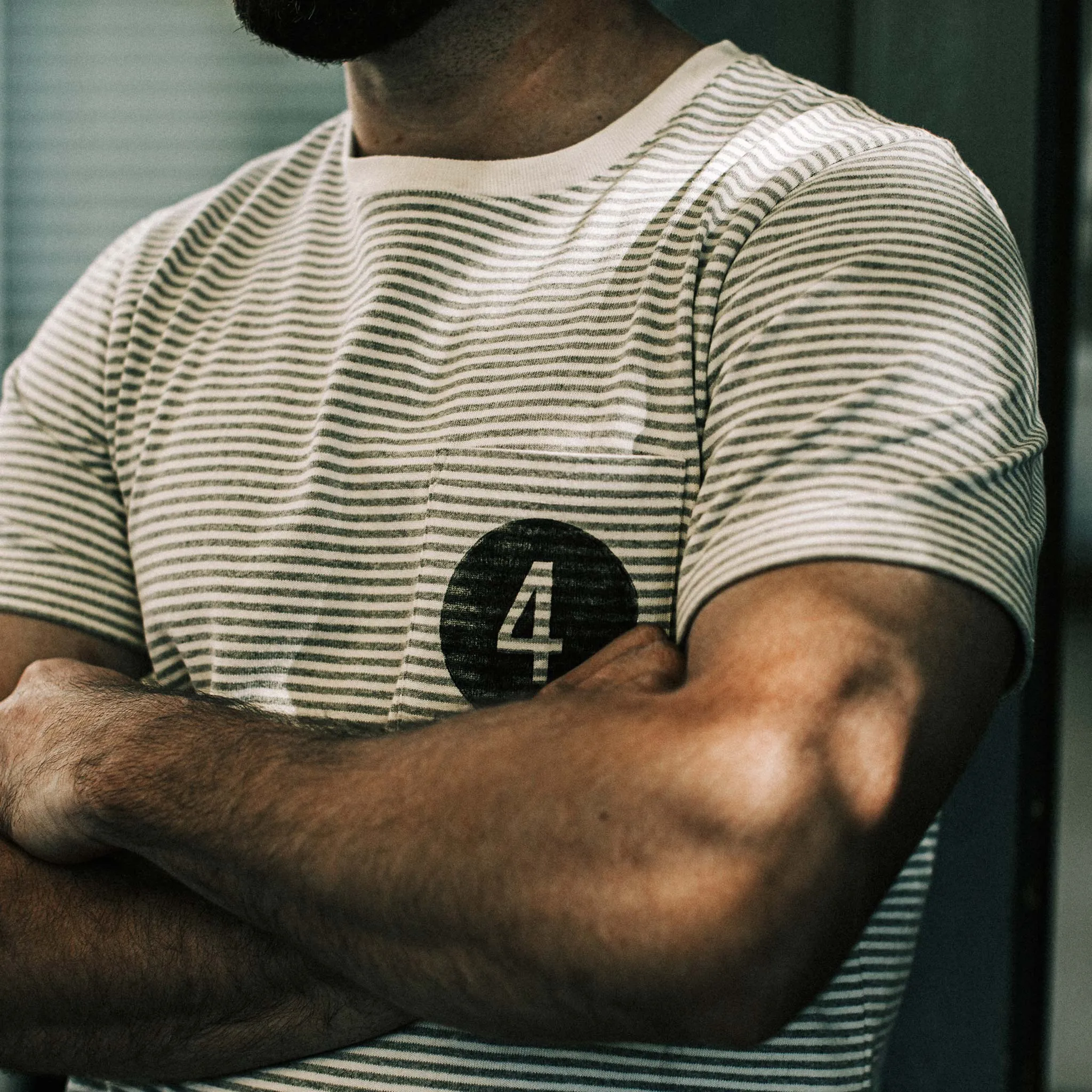 The Fourtillfour Heavy Bag Tee in Ash Stripe