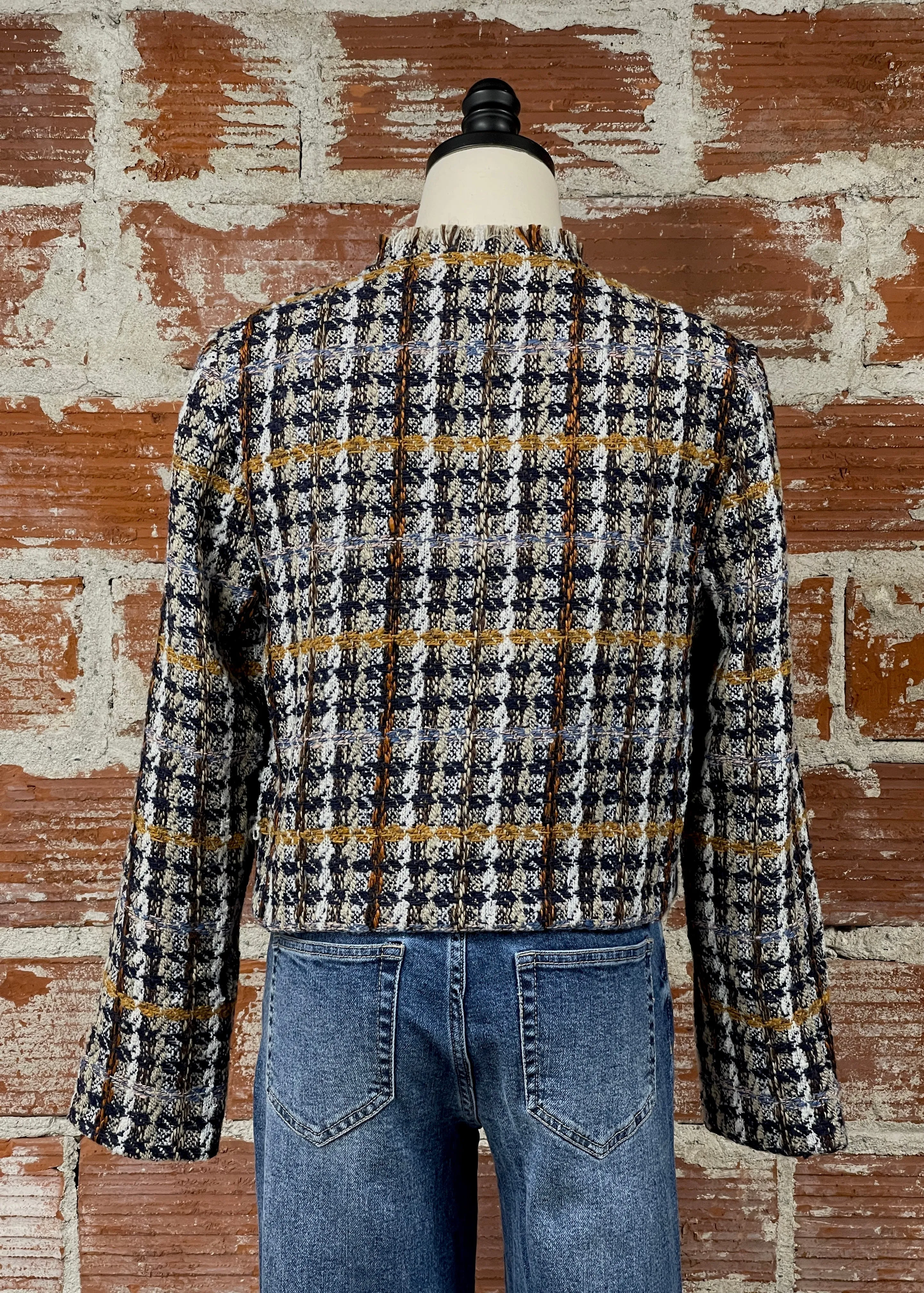 THML Fringe Tweed Jacket in Navy Multi