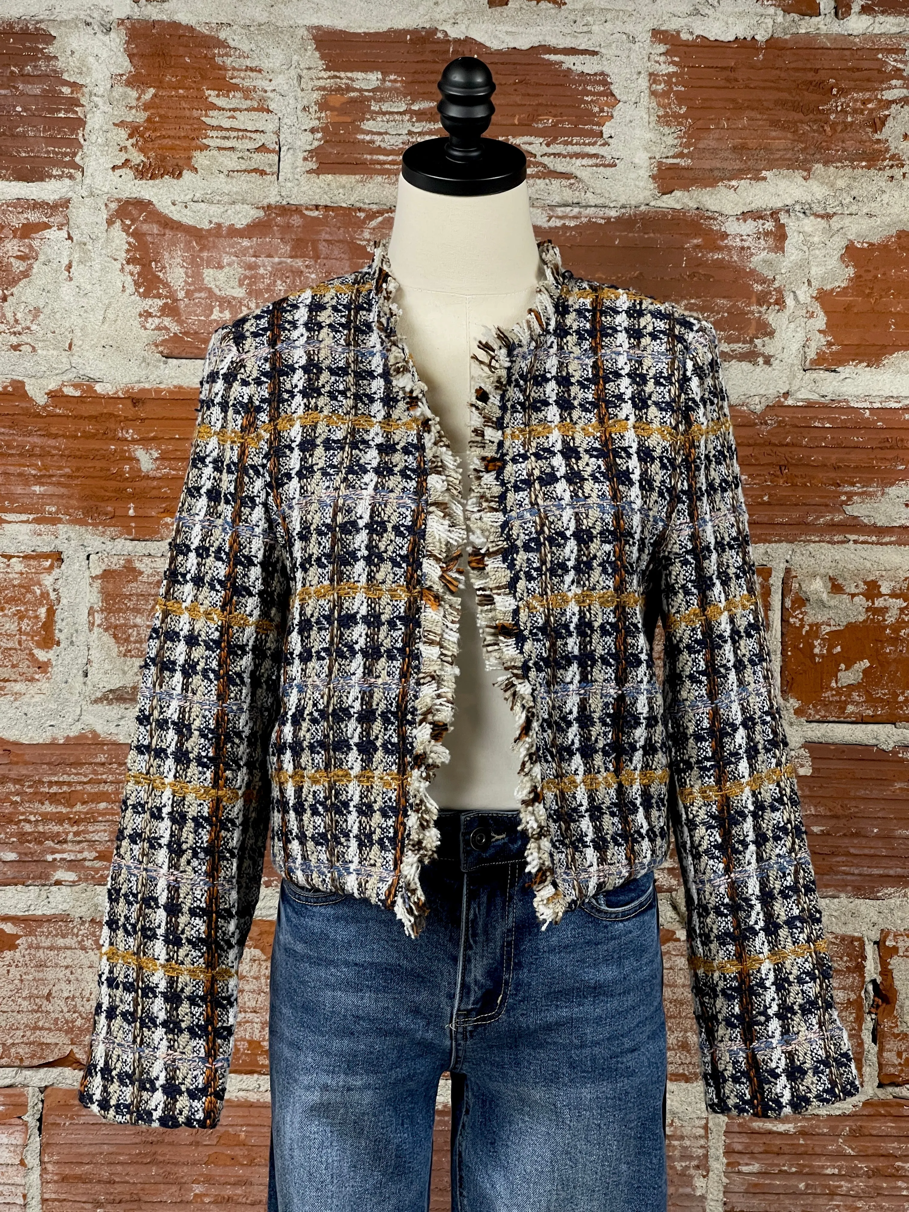 THML Fringe Tweed Jacket in Navy Multi