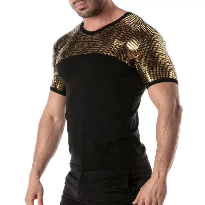 TOF PARIS Shirt Sequins Glitter T-Shirt Fashion Black & Gold 49