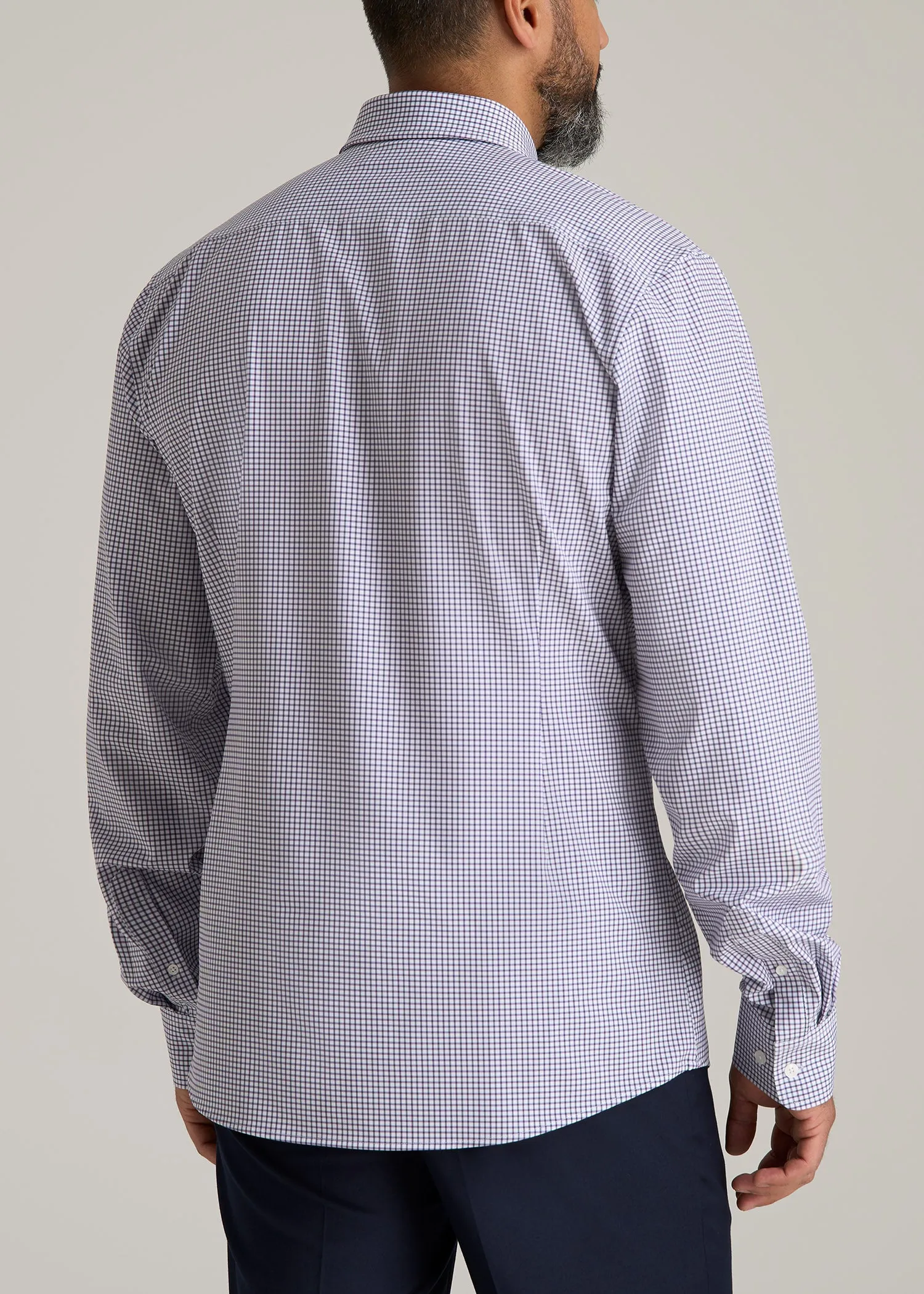 Traveler Stretch Dress Shirt for Tall Men in Plum and Black Grid