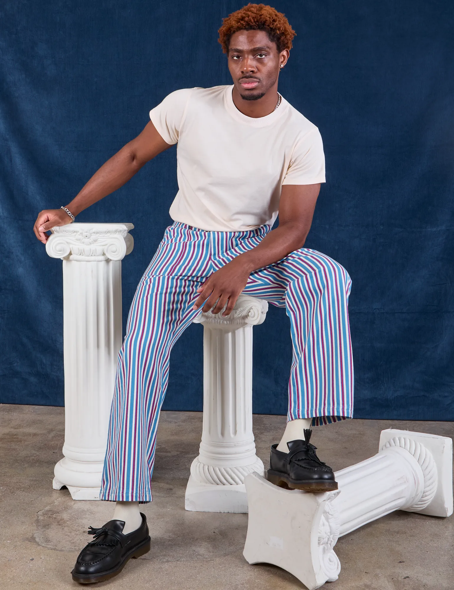 Try-A-Style - Stripe Work Pants - Blue Raspberry *FINAL SALE*