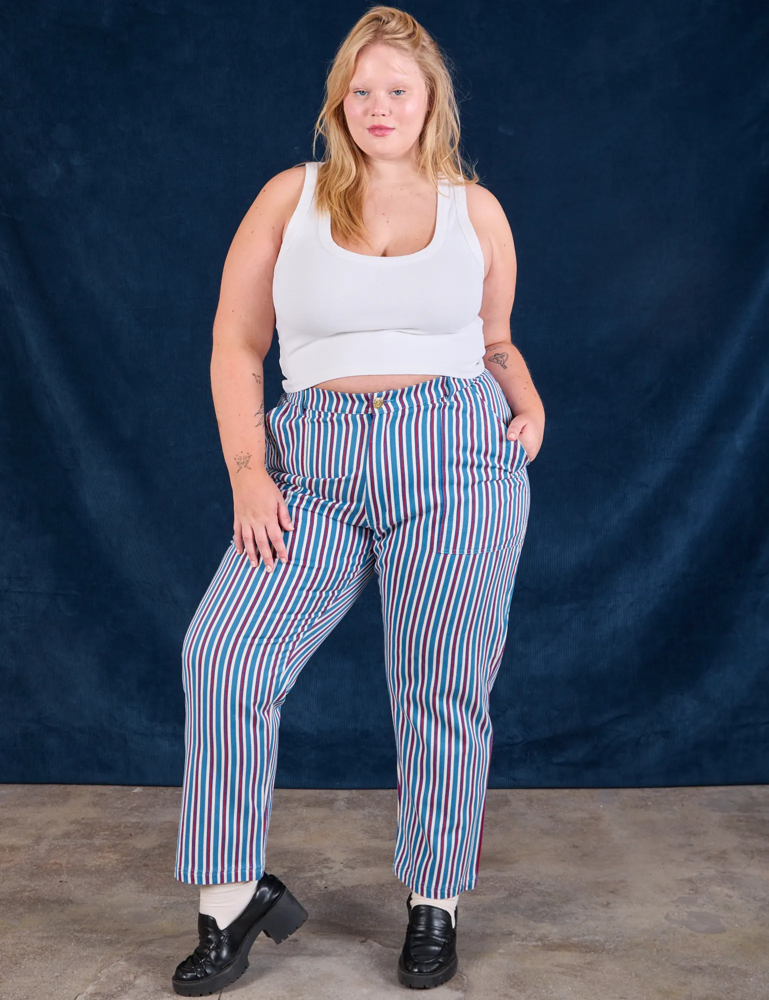 Try-A-Style - Stripe Work Pants - Blue Raspberry *FINAL SALE*