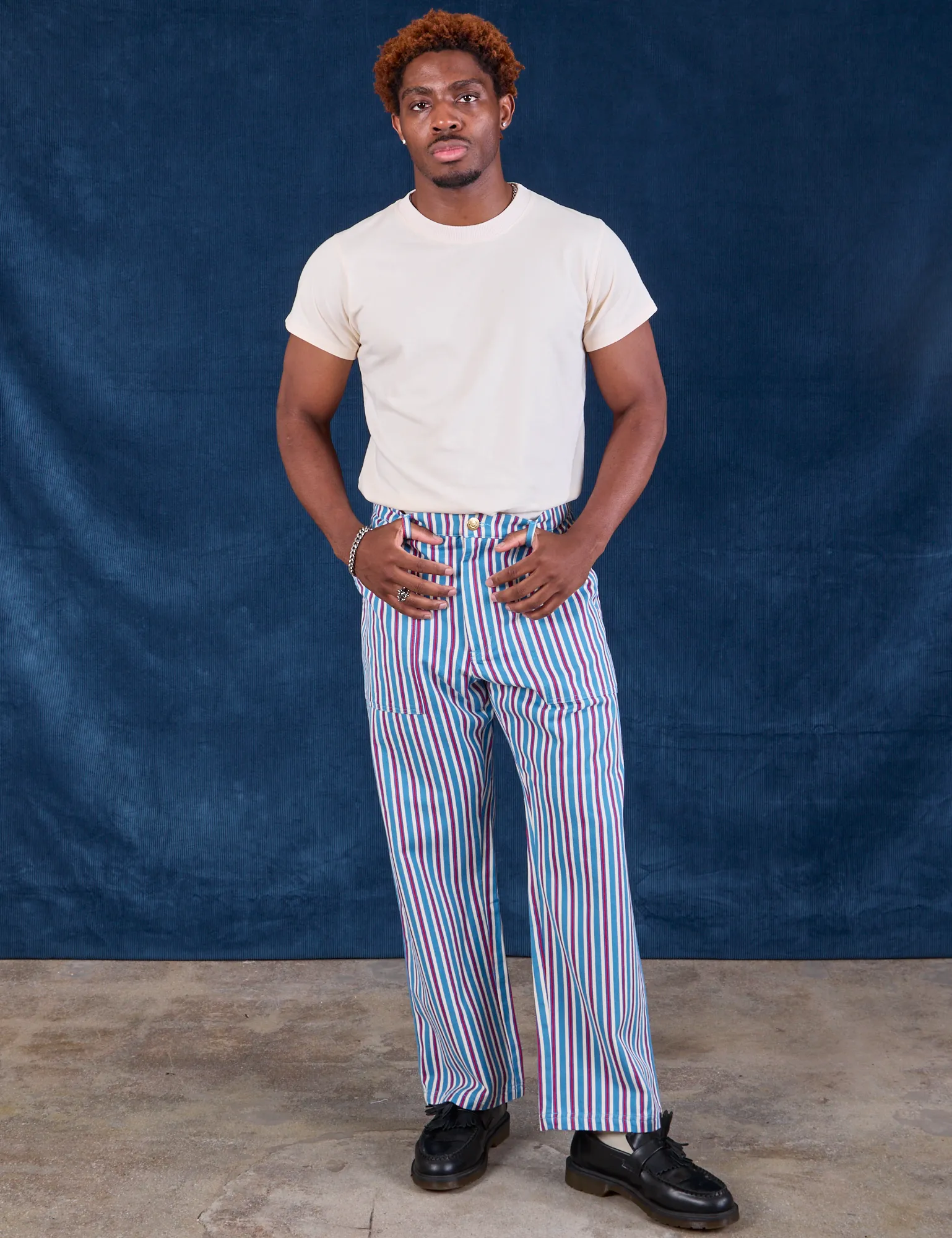 Try-A-Style - Stripe Work Pants - Blue Raspberry *FINAL SALE*