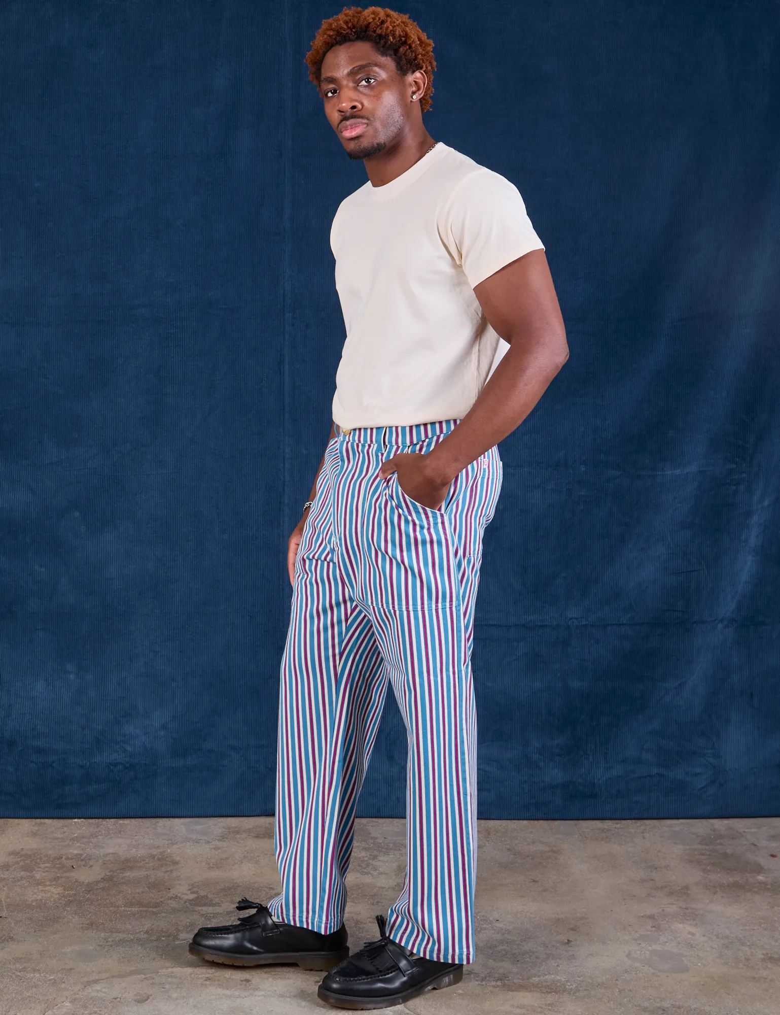 Try-A-Style - Stripe Work Pants - Blue Raspberry *FINAL SALE*