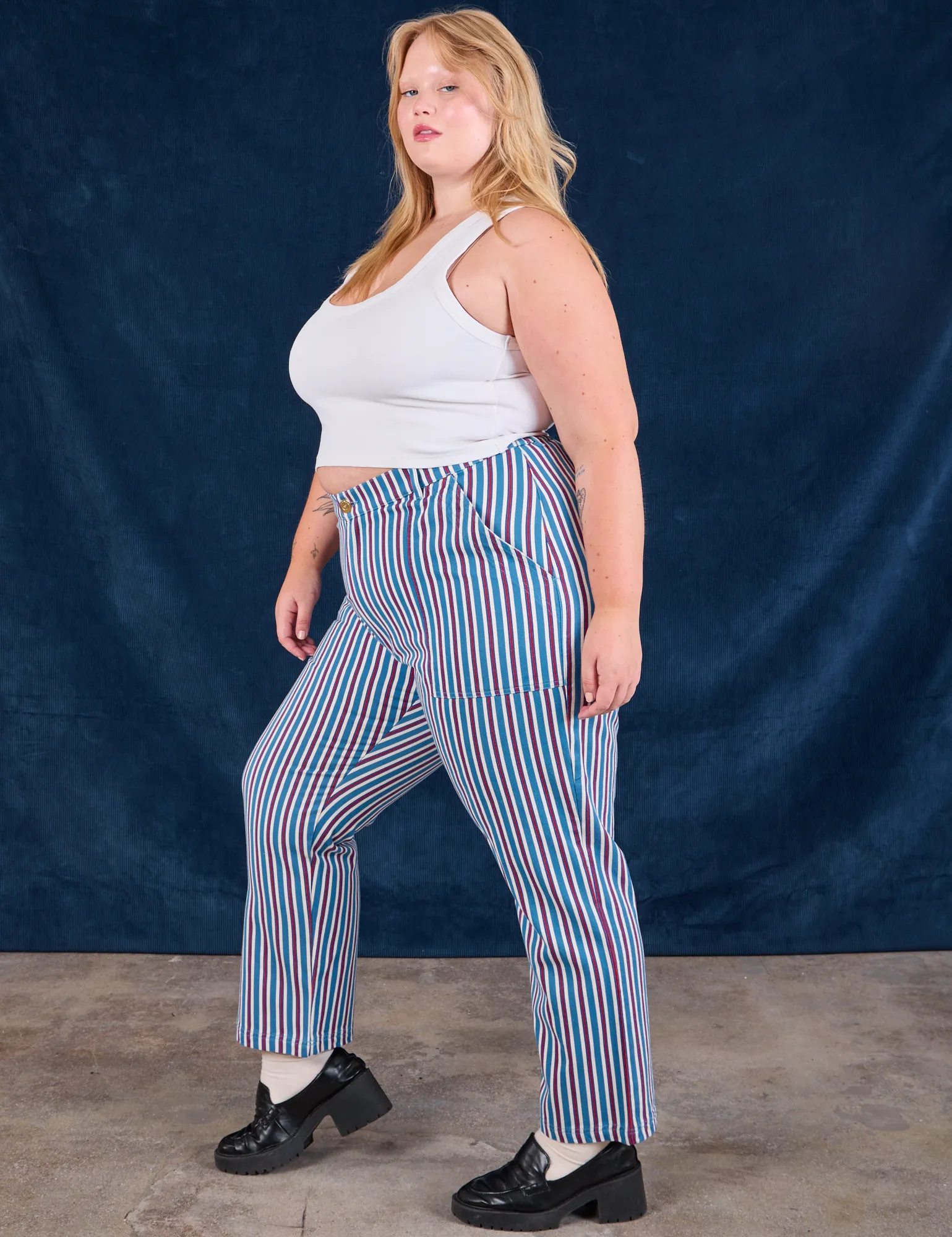 Try-A-Style - Stripe Work Pants - Blue Raspberry *FINAL SALE*