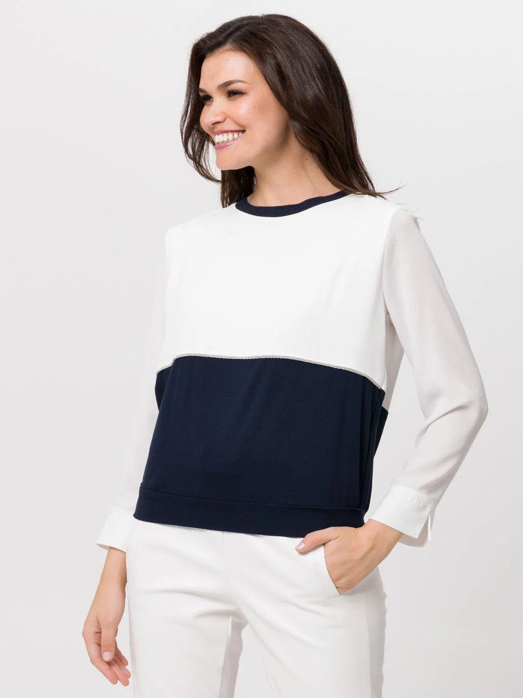 Tuzzi Zip Sweater in Navy/White - 424413