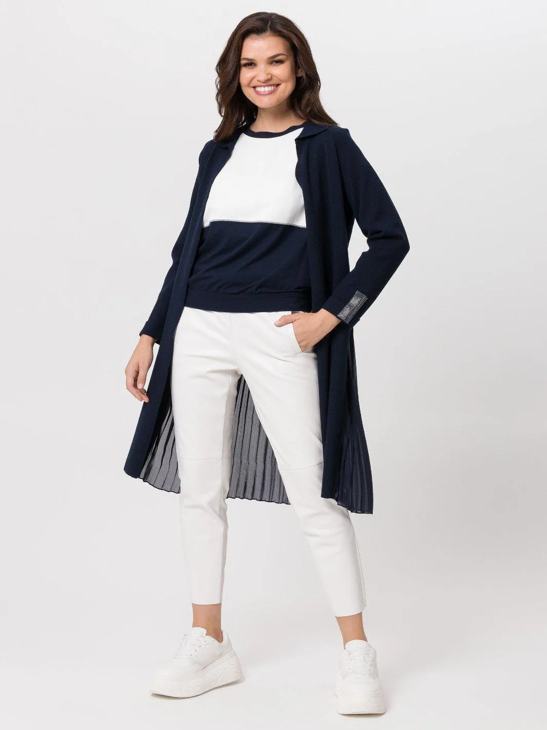 Tuzzi Zip Sweater in Navy/White - 424413