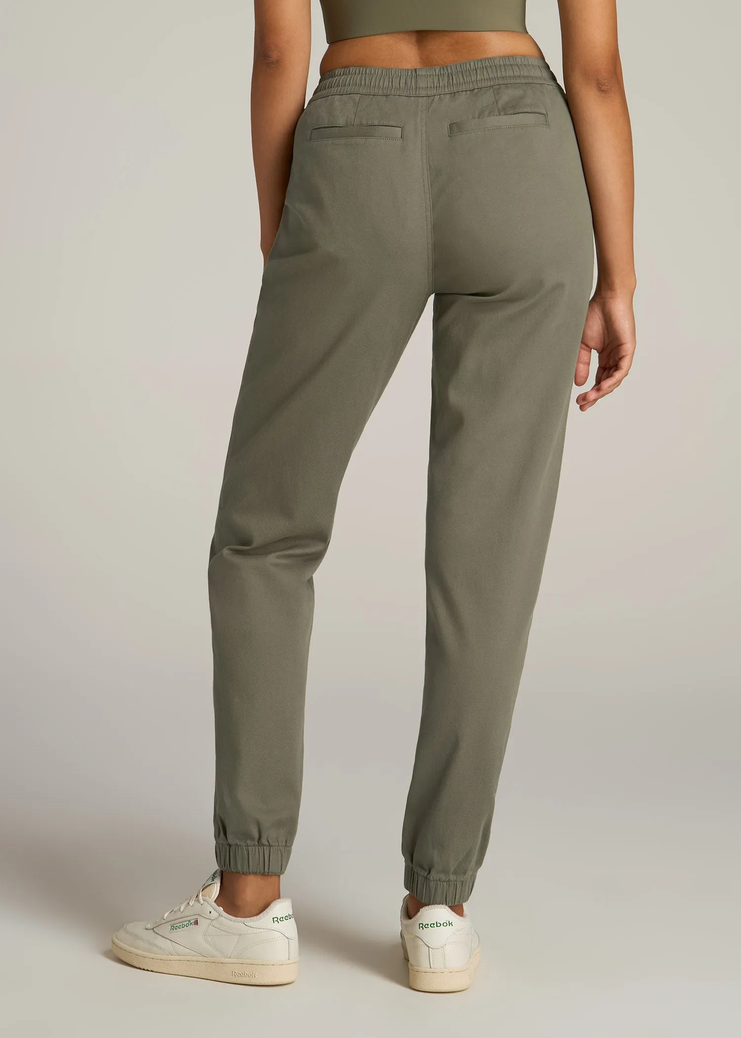 Twill Jogger Pants for Tall Women in Olive