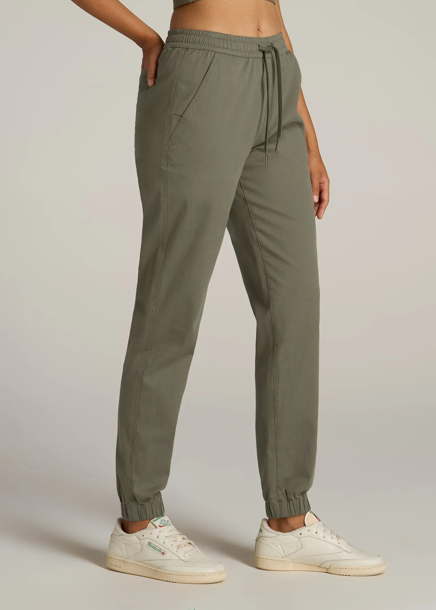 Twill Jogger Pants for Tall Women in Olive