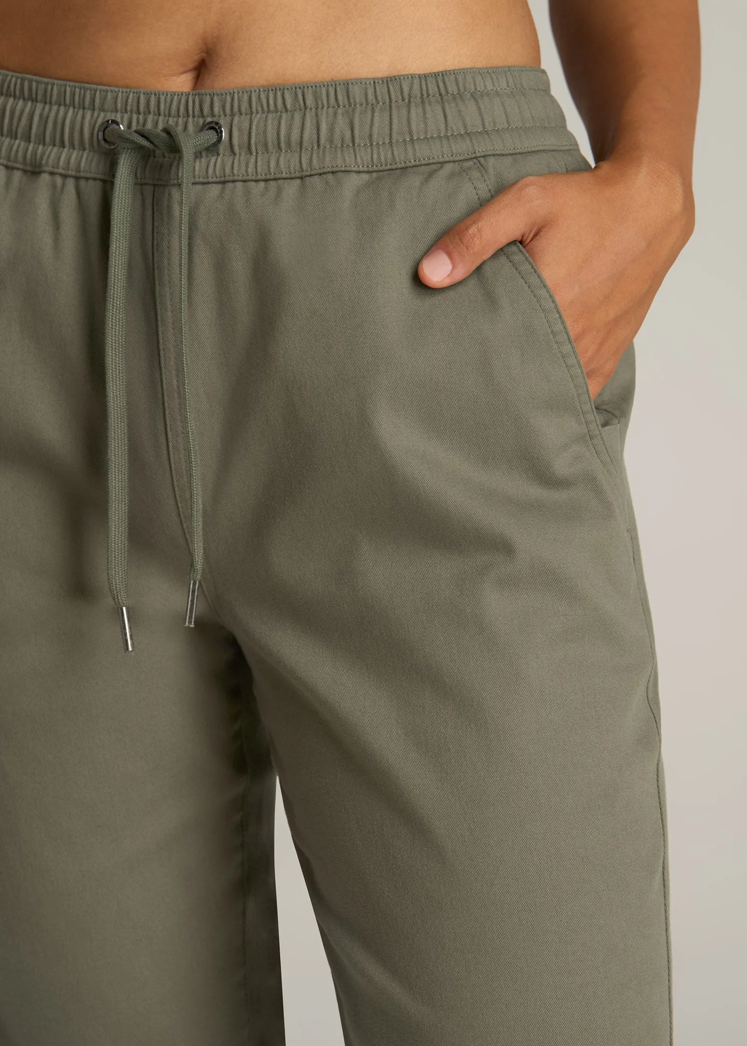 Twill Jogger Pants for Tall Women in Olive