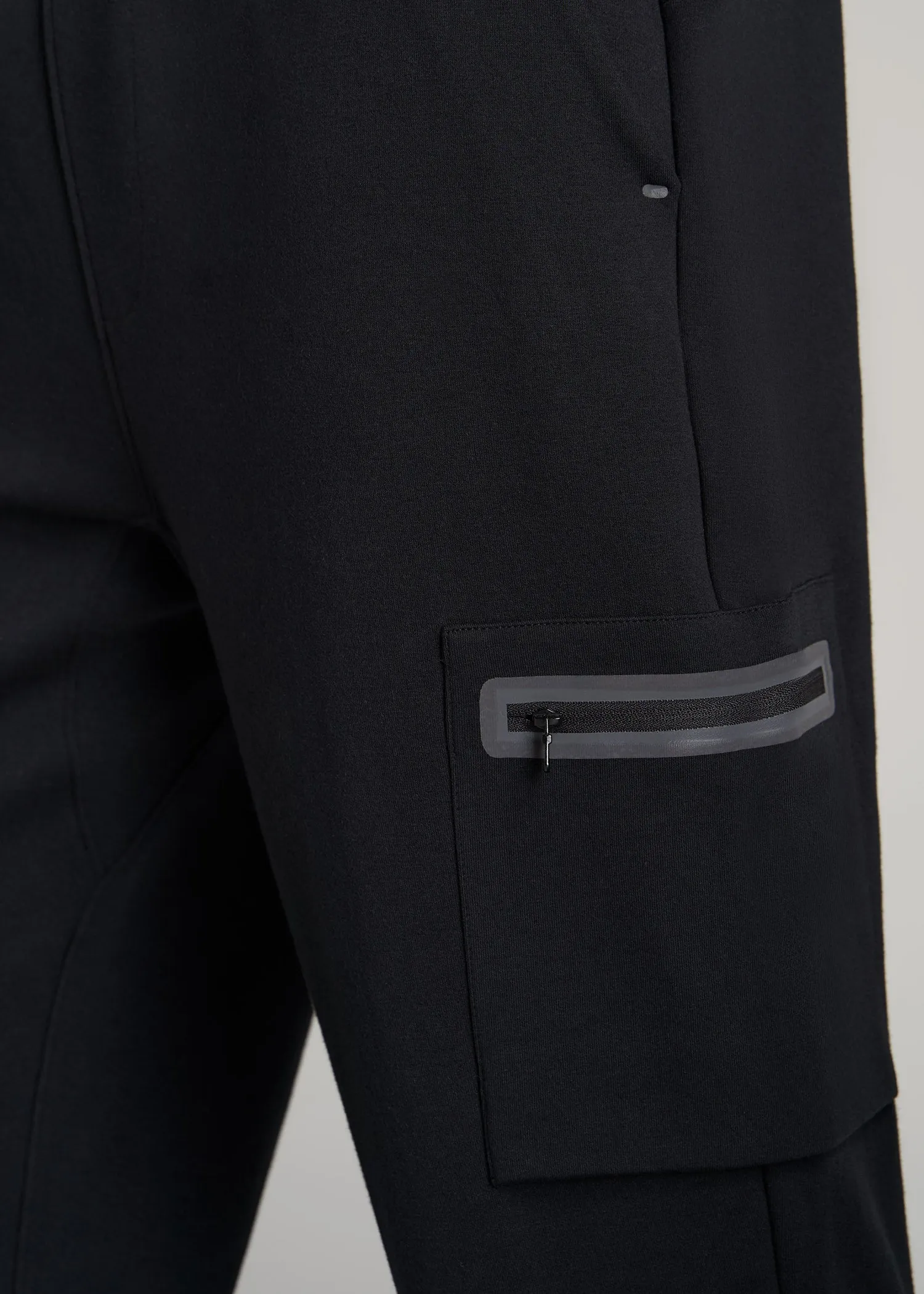 Utility Fleece Cargo Joggers for Tall Men in Black