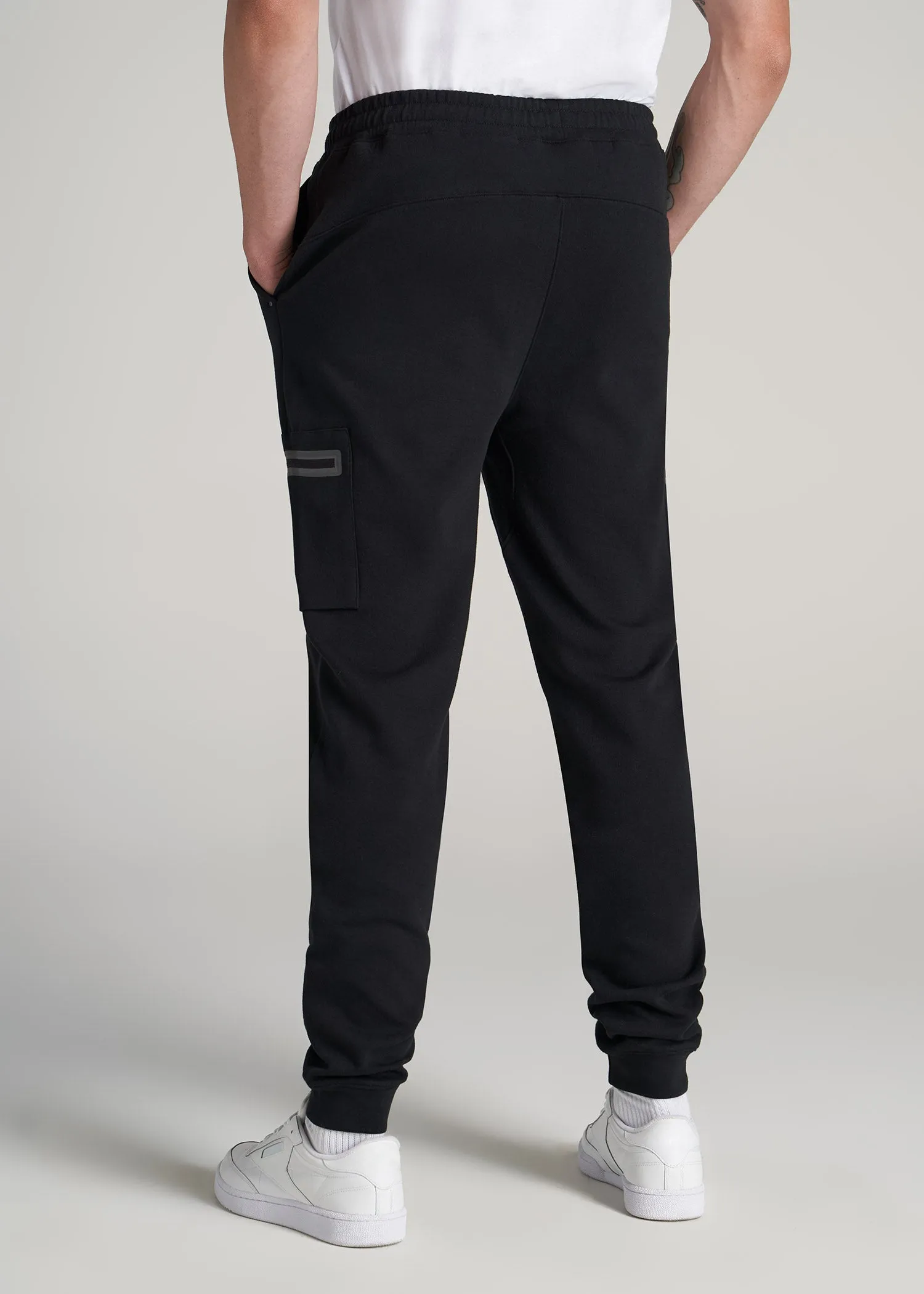 Utility Fleece Cargo Joggers for Tall Men in Black