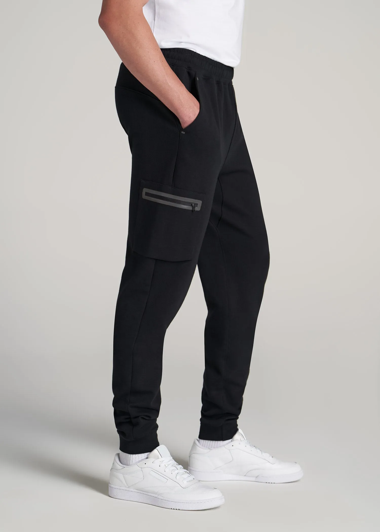 Utility Fleece Cargo Joggers for Tall Men in Black