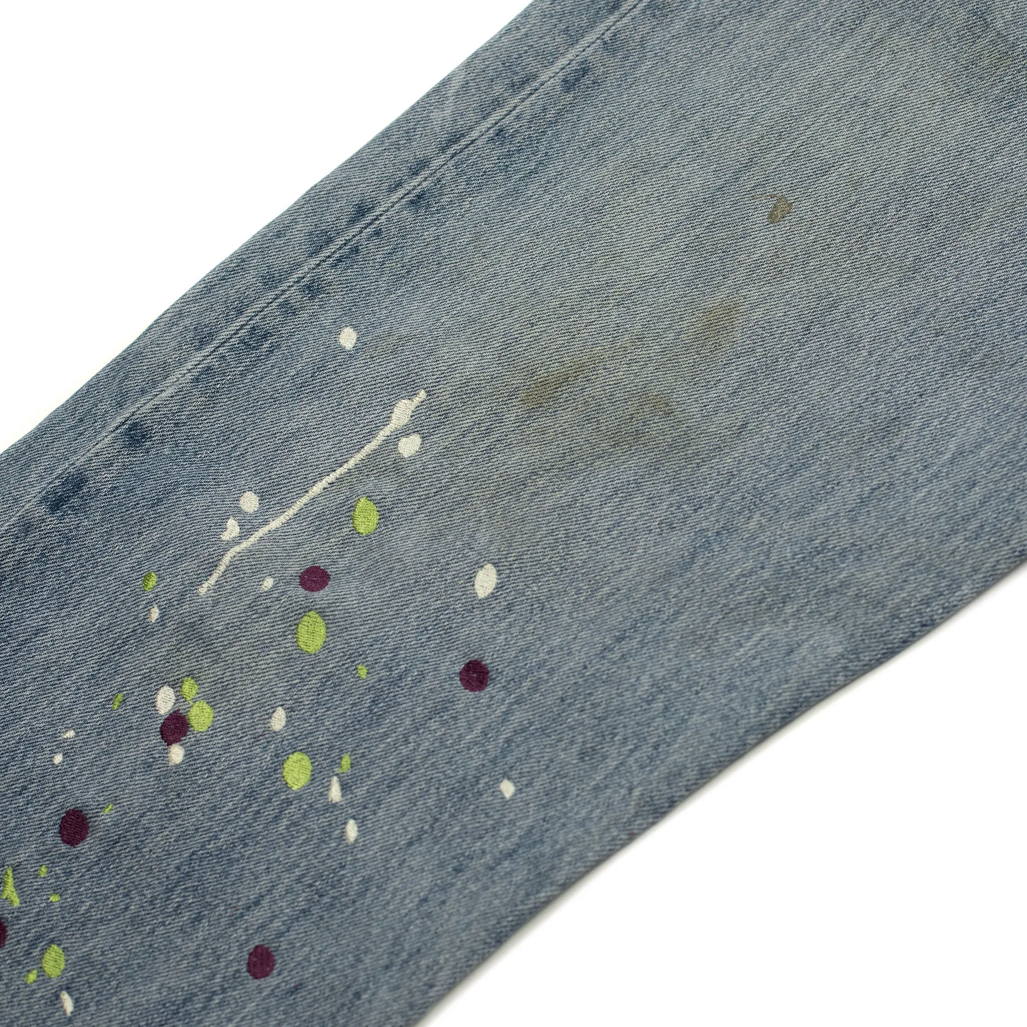 Vintage Levis 501 jeans with embroidered paint splatter, light wash