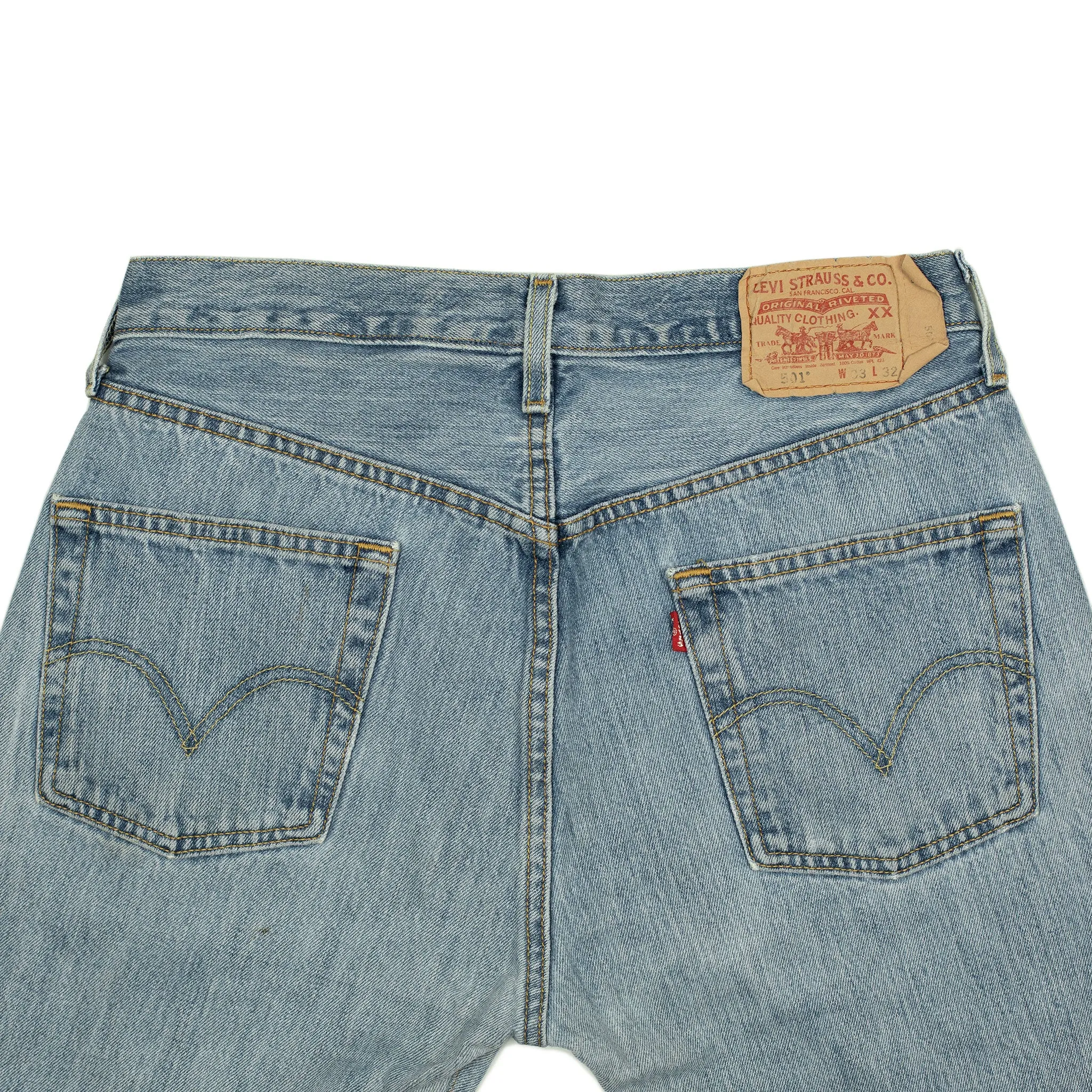 Vintage Levis 501 jeans with embroidered paint splatter, light wash