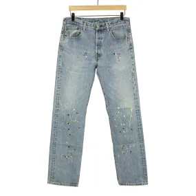 Vintage Levis 501 jeans with embroidered paint splatter, light wash