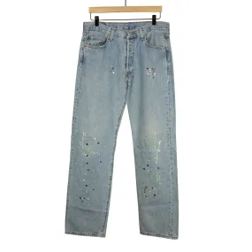 Vintage Levis 501 jeans with embroidered paint splatter, light wash