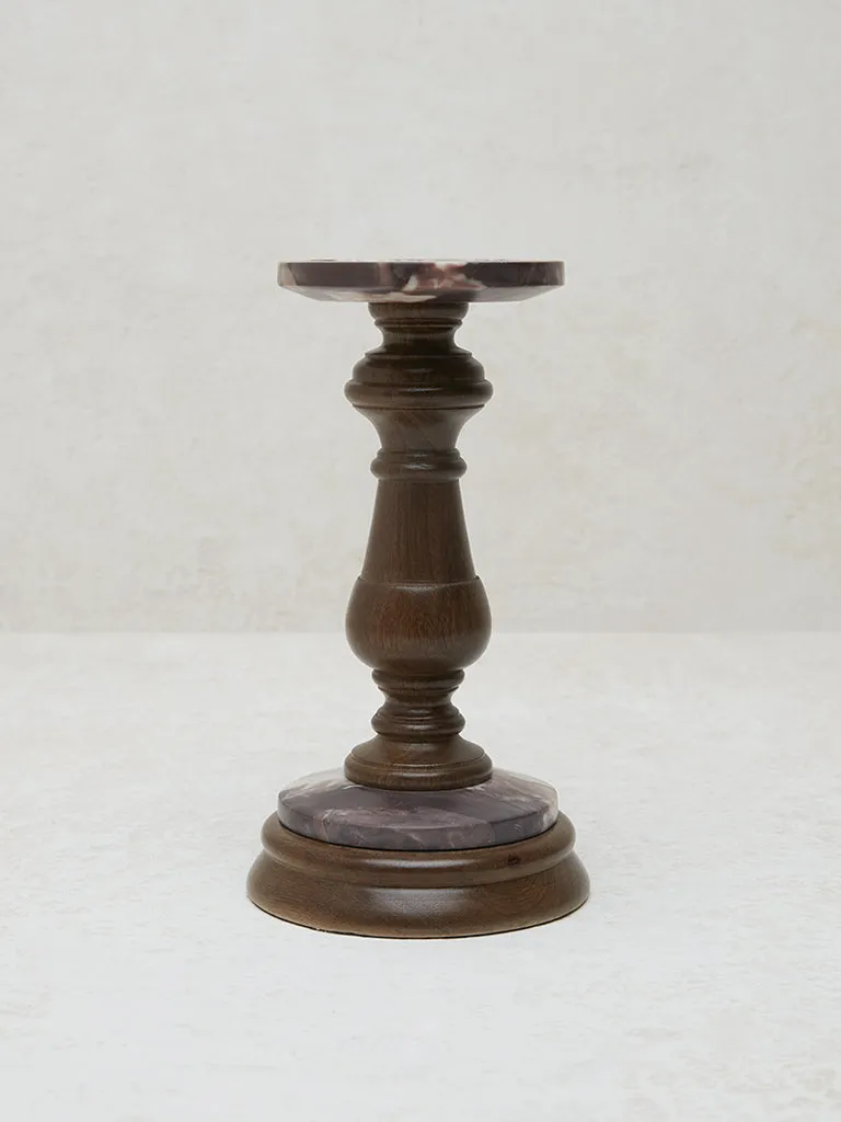 Westside Home Dark Brown Wooden Pillar Candle Stand