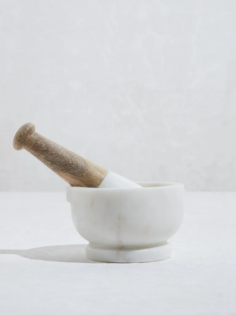 Westside Home White and Brown Marble Mortar and Pestle