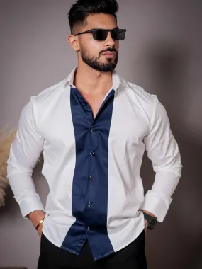 White And Blue Designer Satin Cotton Shirt