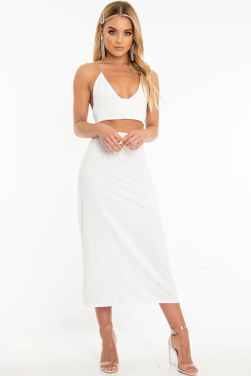 White Satin Floaty Midi Skirt - Serafina