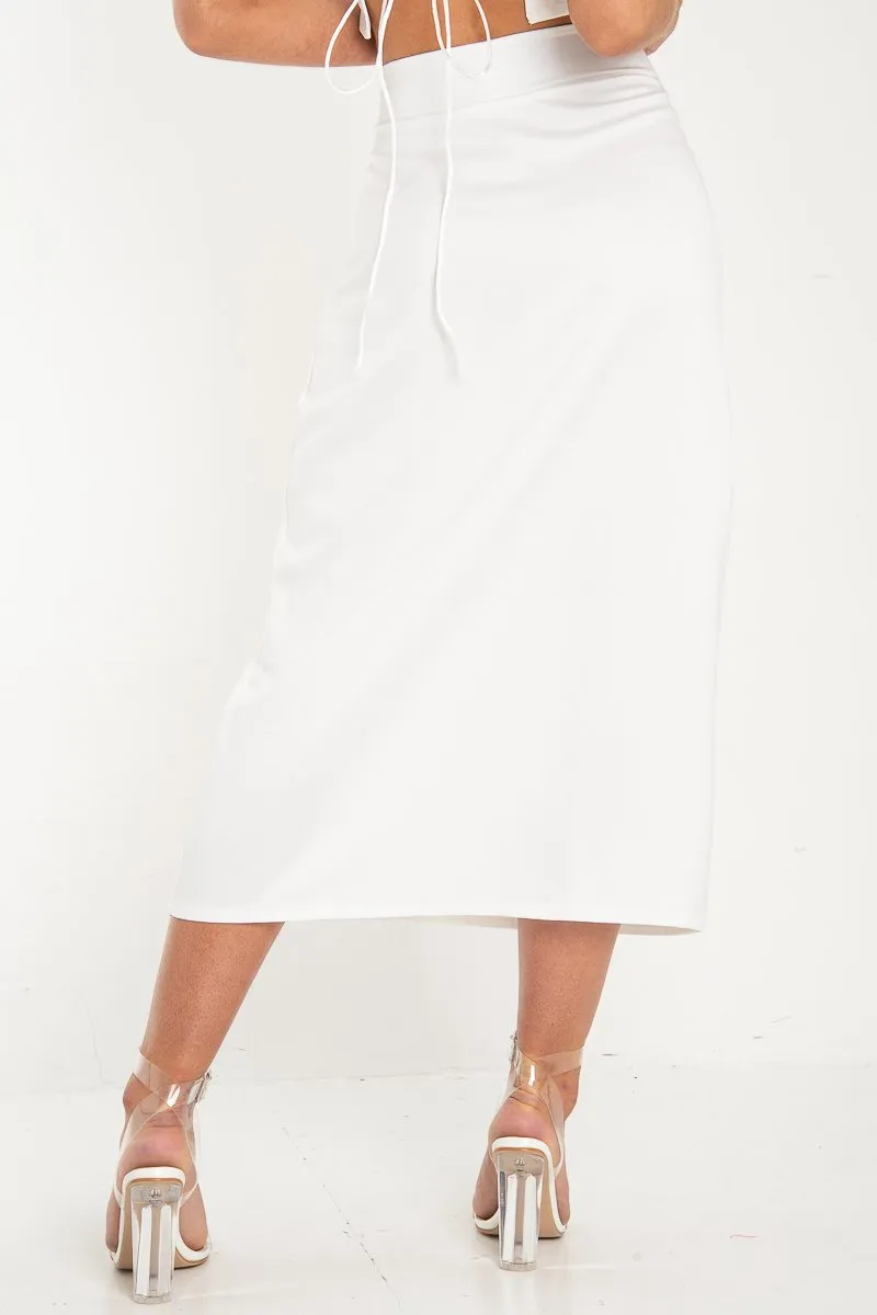 White Satin Floaty Midi Skirt - Serafina