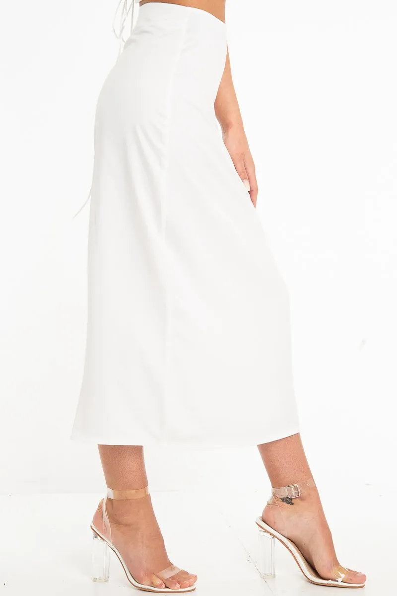 White Satin Floaty Midi Skirt - Serafina