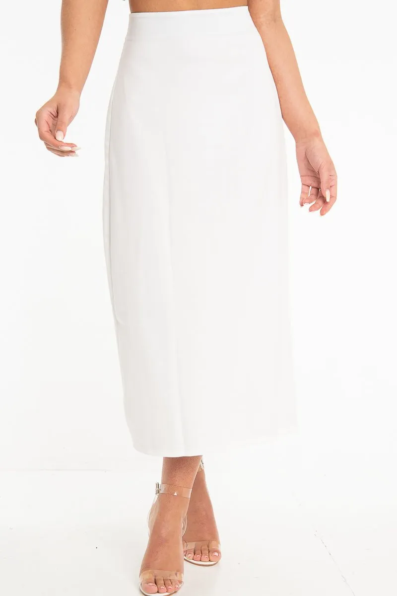 White Satin Floaty Midi Skirt - Serafina